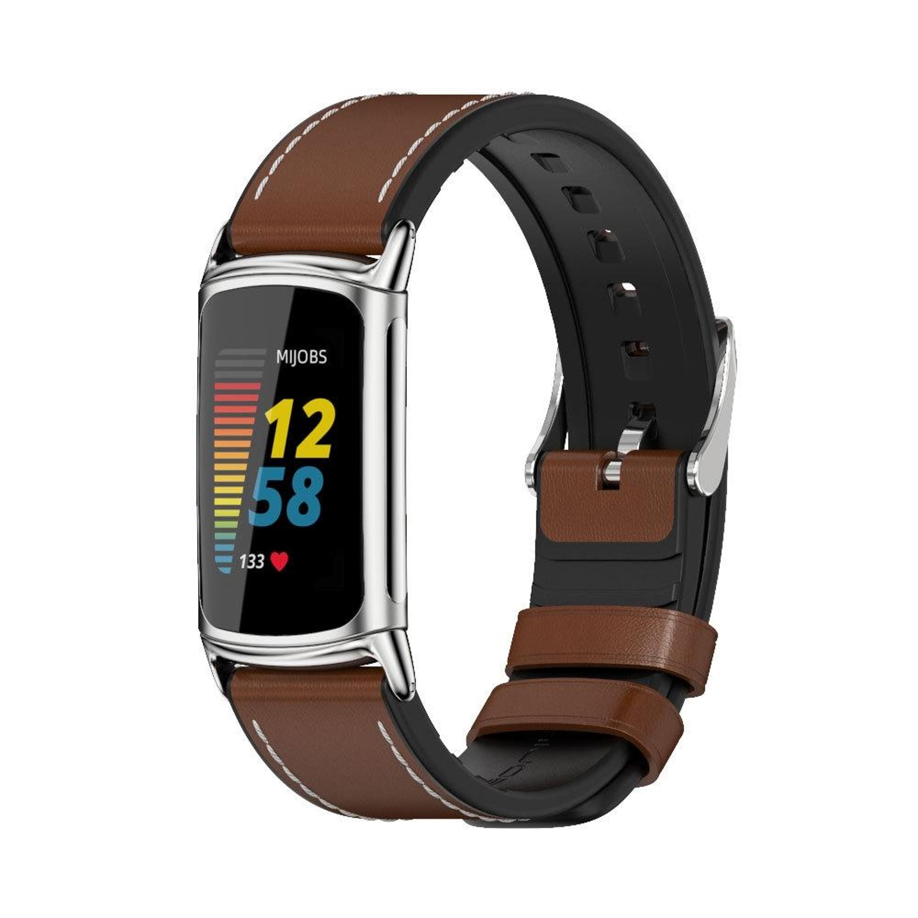 mijobs fitbit charge 6 band tpu leather replacement watch band for fitbit charge 5