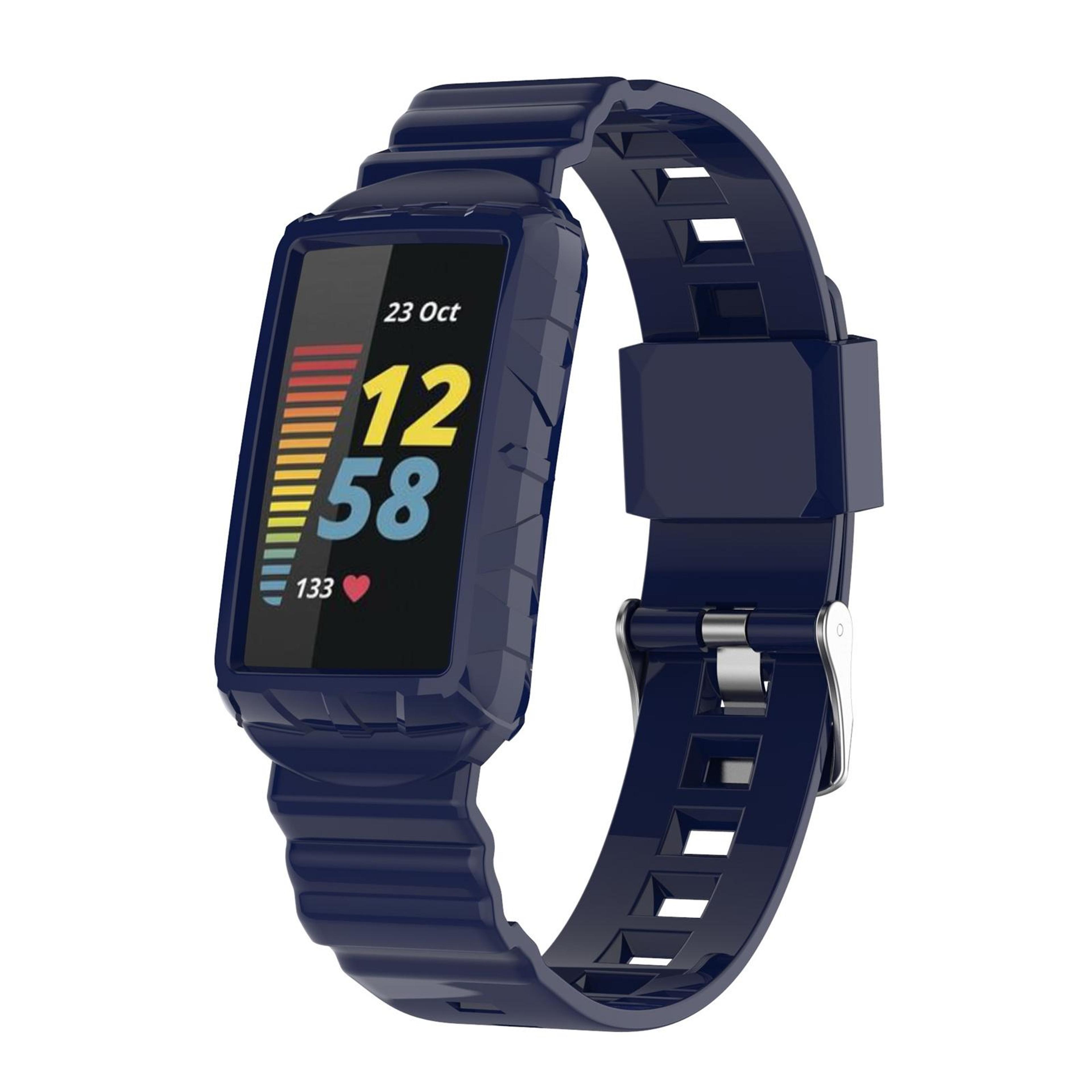 fitbit charge 6 5 4 3 tpu watch band rugged replacement strap with armor case