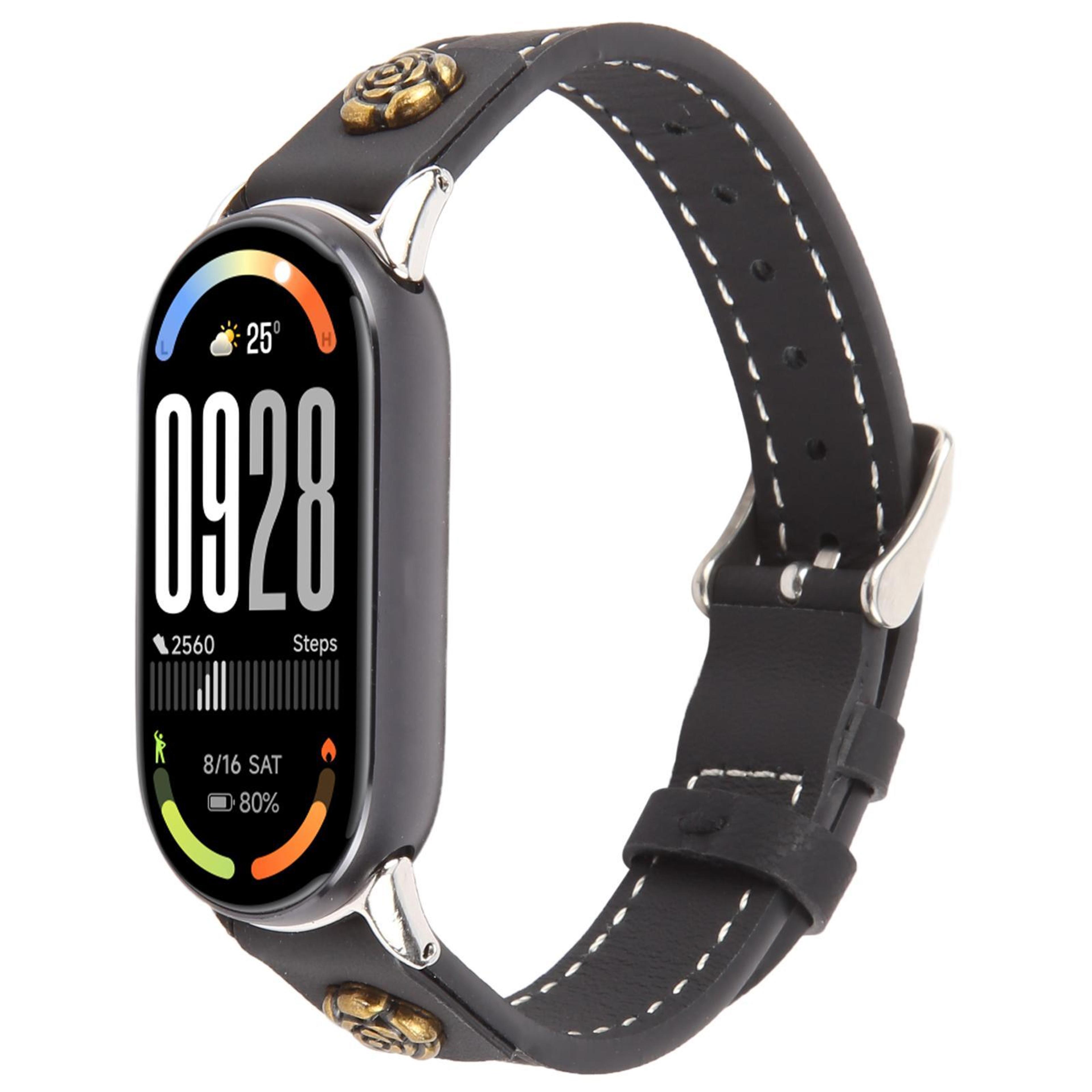 xiaomi smart band 10 9 8 leather watch band rivet camellia microfiber replacement strap