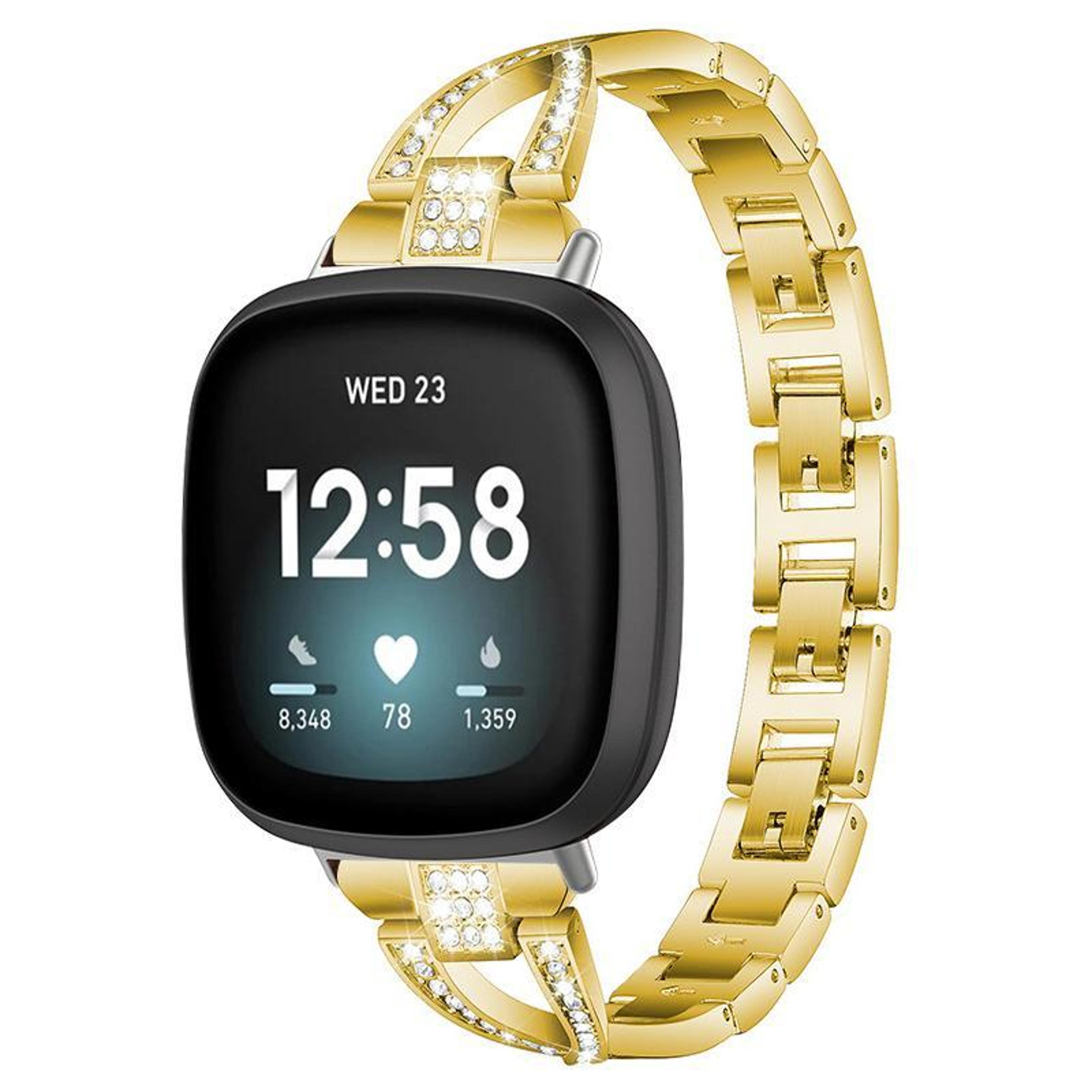 fitbit versa 4 versa 3 sense 2 sense diamond metal watch band x shape rhinestone replacement strap
