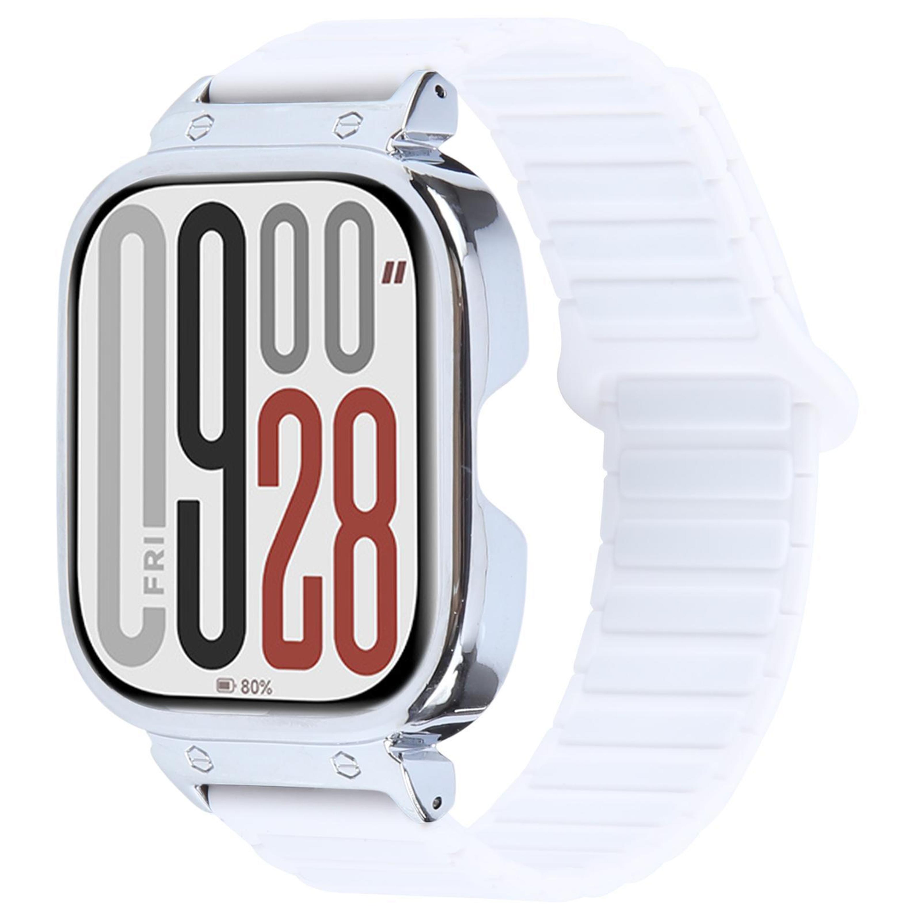 redmi watch 5 watch 4 magnetic silicone watch band with silver metal frame adjustable replacement strap