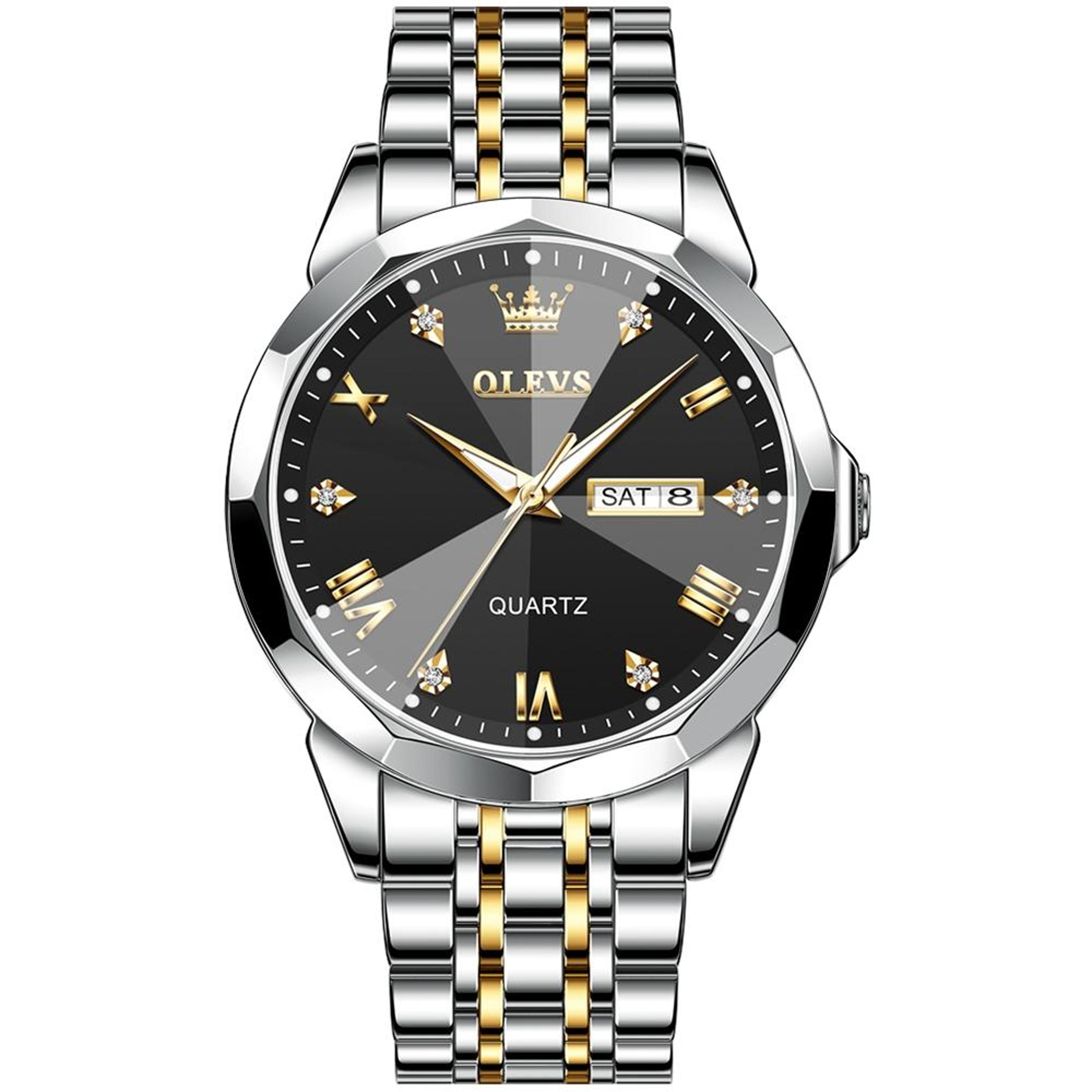 olevs 9931 mens quartz watch waterproof stainless steel watch with luminous hands and date display