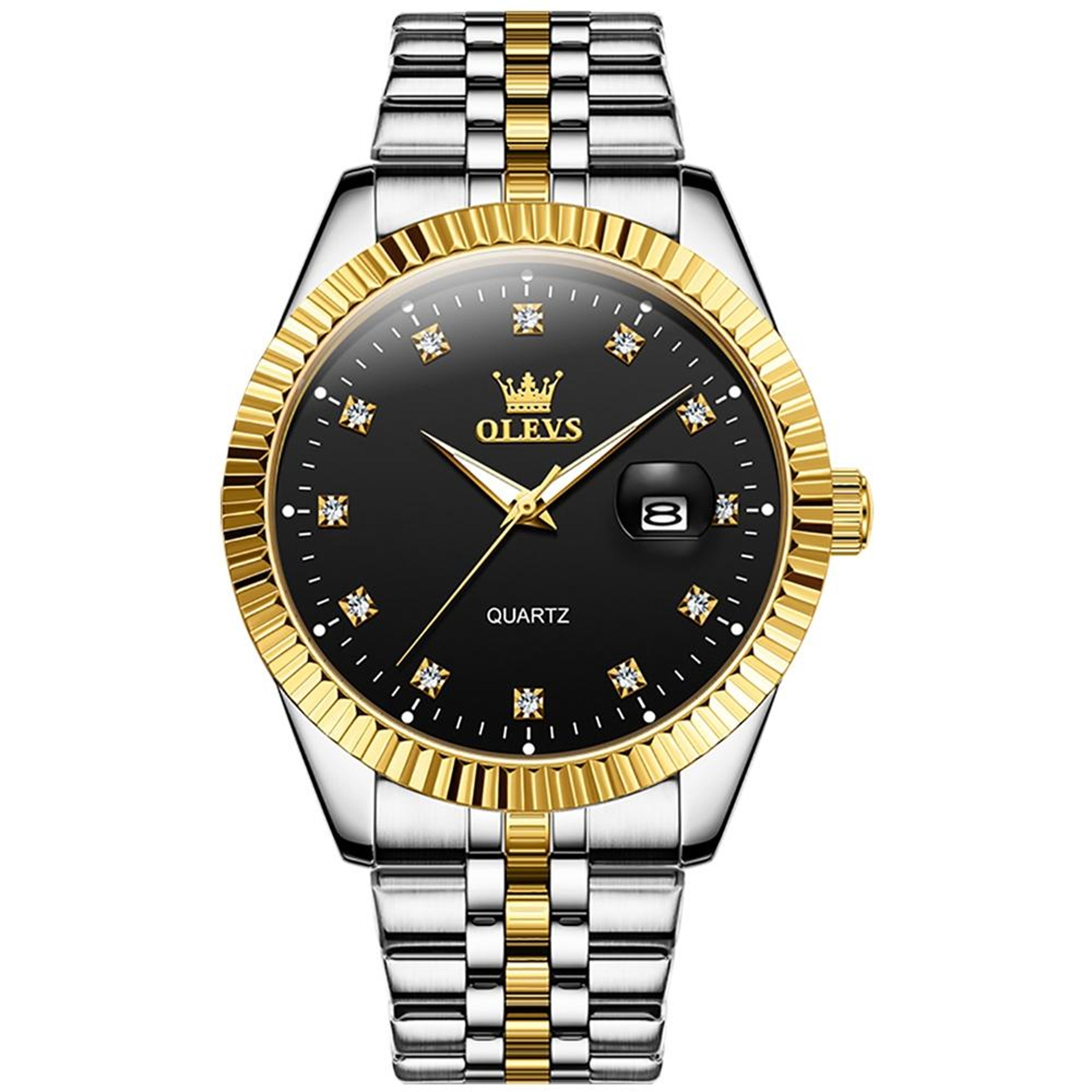 olevs 5526 mens quartz watch diamond dial waterproof watch with luminous stainless steel bracelet