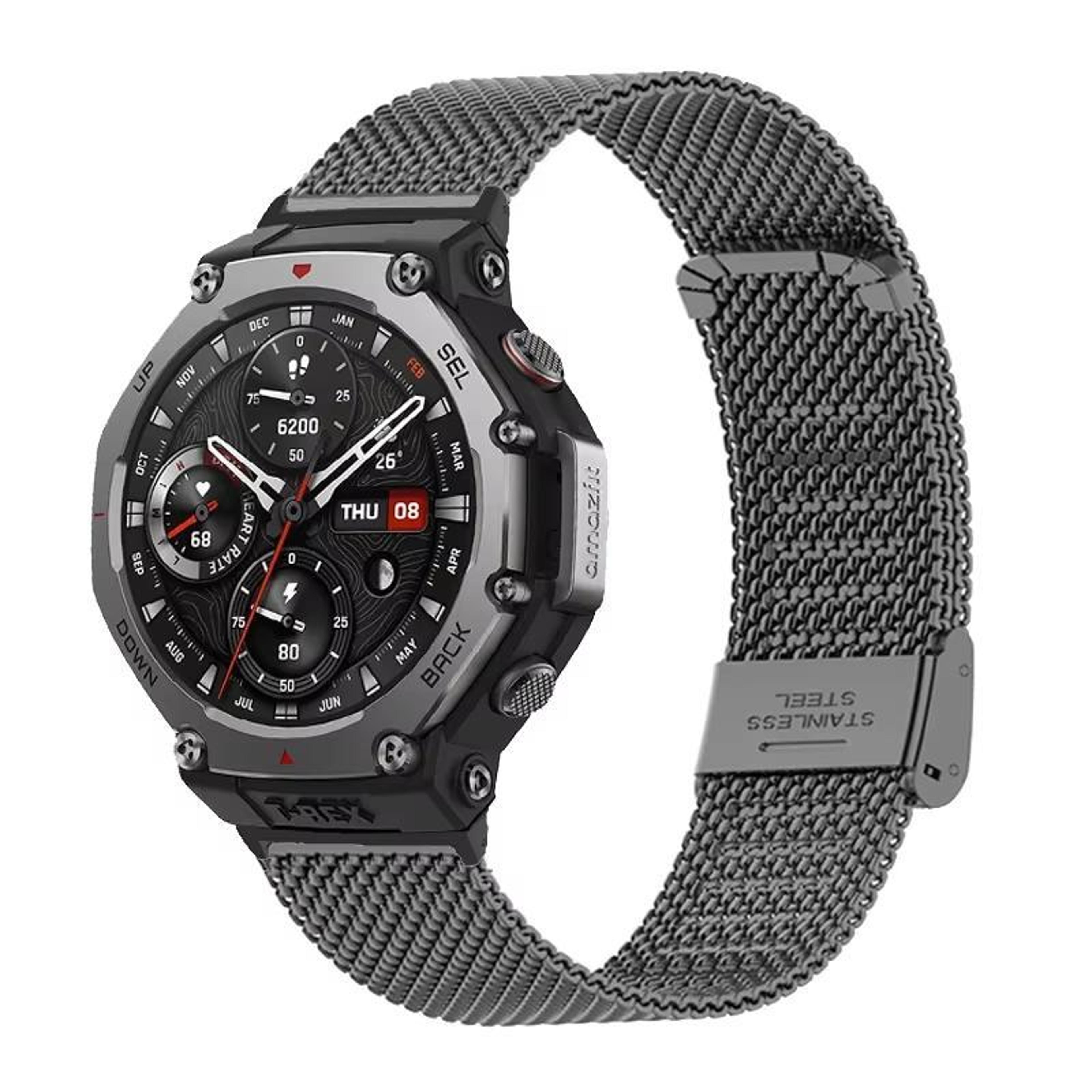 amazfit t rex pro stainless steel watch band fine mesh adjustable metal strap