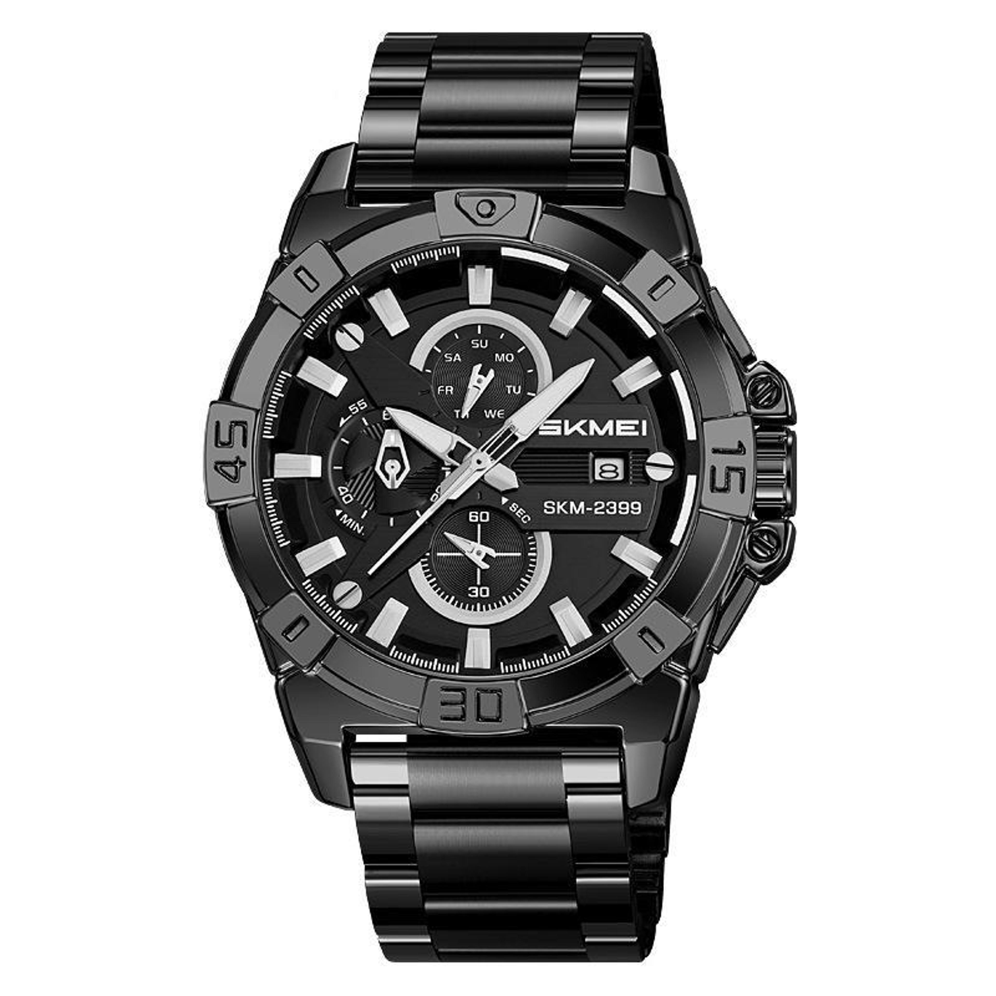 skmei 2399 mens quartz watch stainless steel business casual chronograph watch