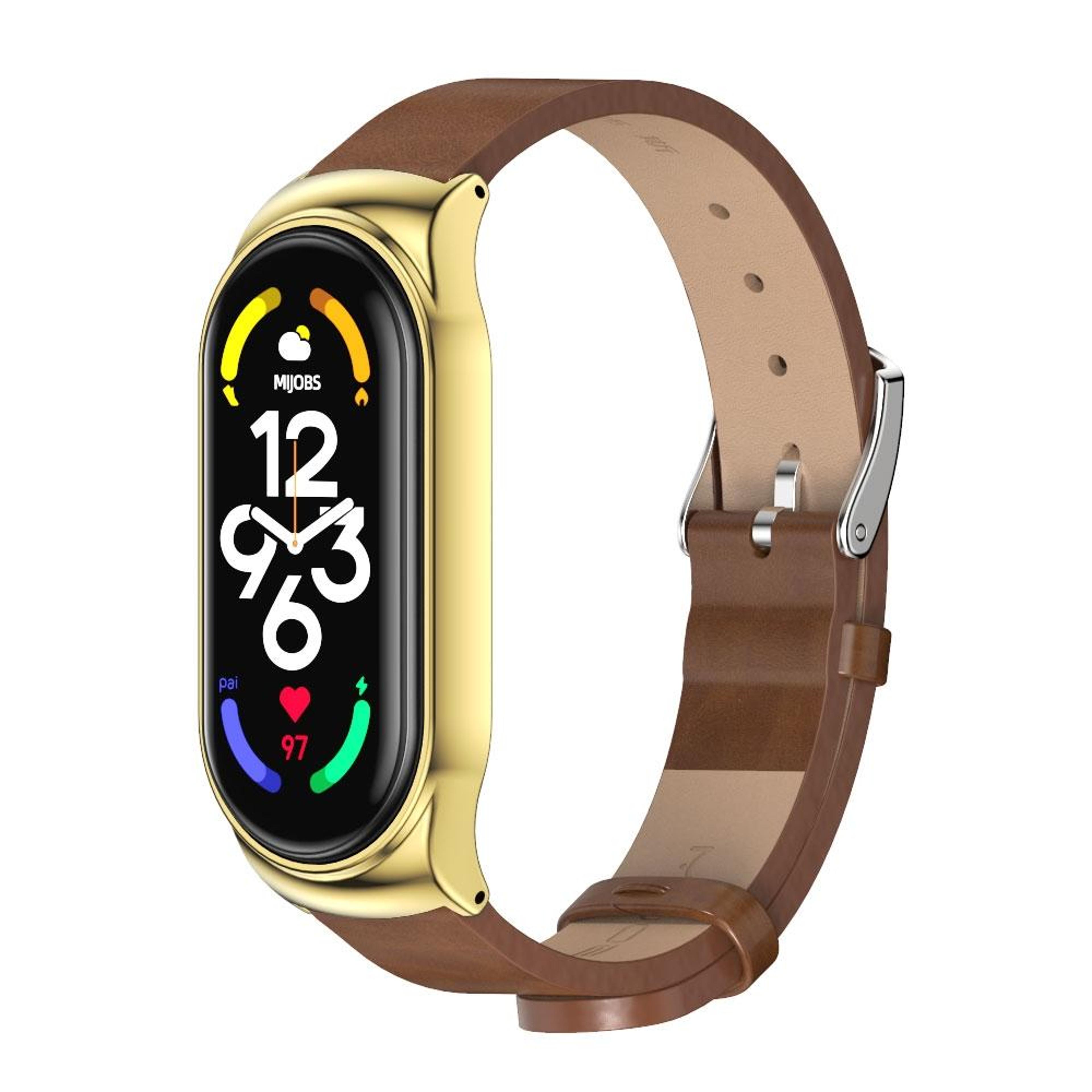 mijobs xiaomi mi band 7 strap metal case with microfiber leather watch band replacement