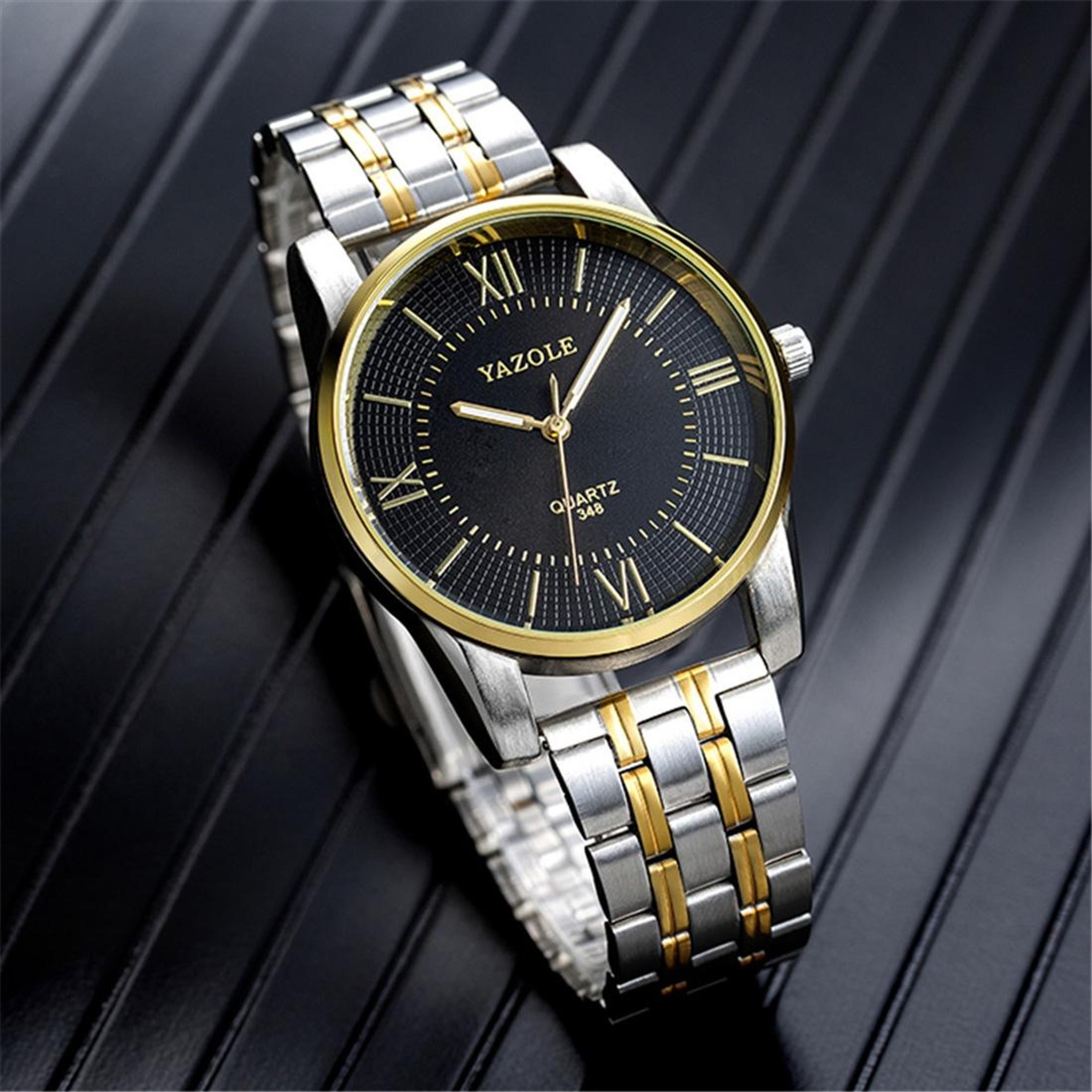 yazole 348 mens quartz watch business stainless steel watch with luminous dial