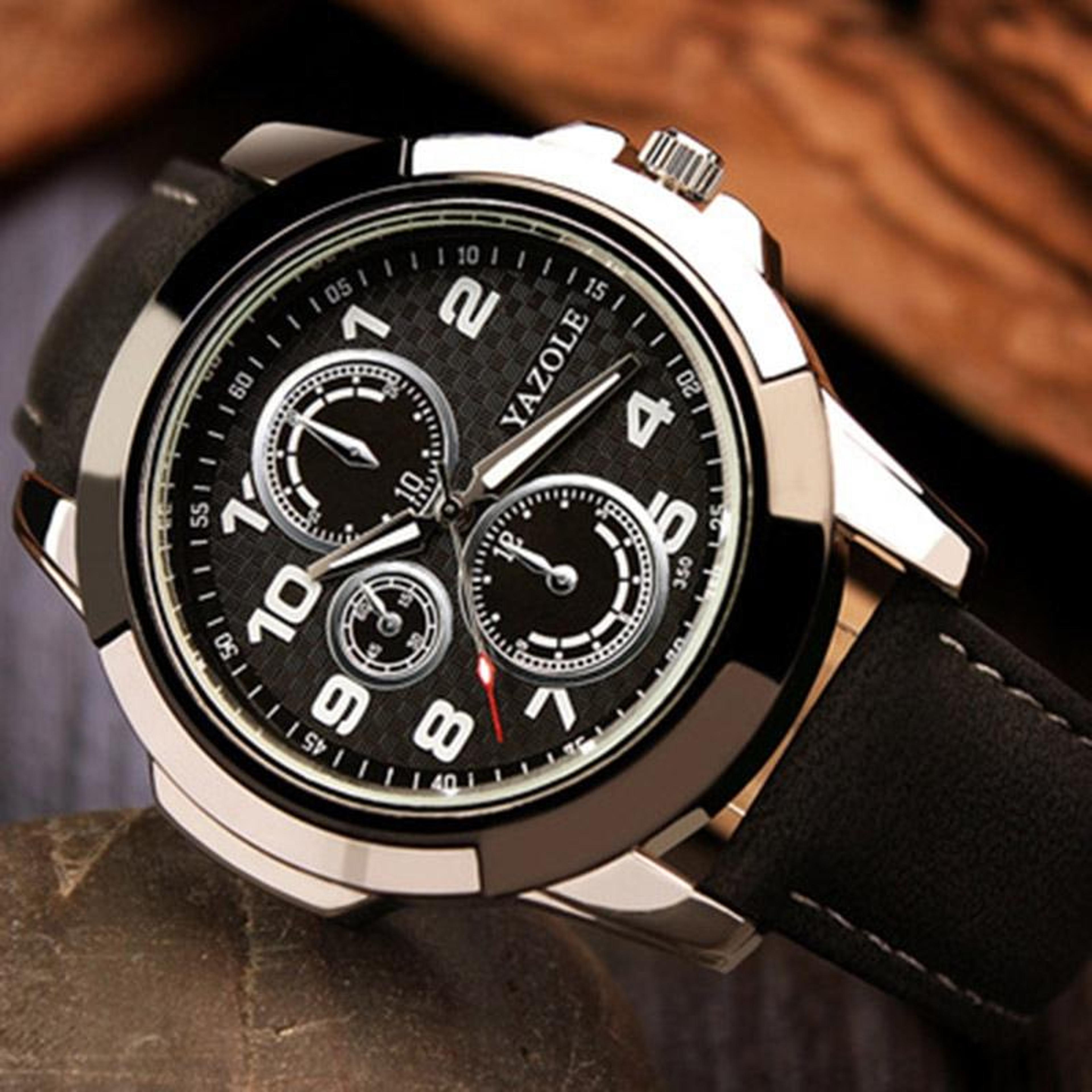 yazole 350 mens sports watch quartz watch with three eye dial and 3atm water resistance
