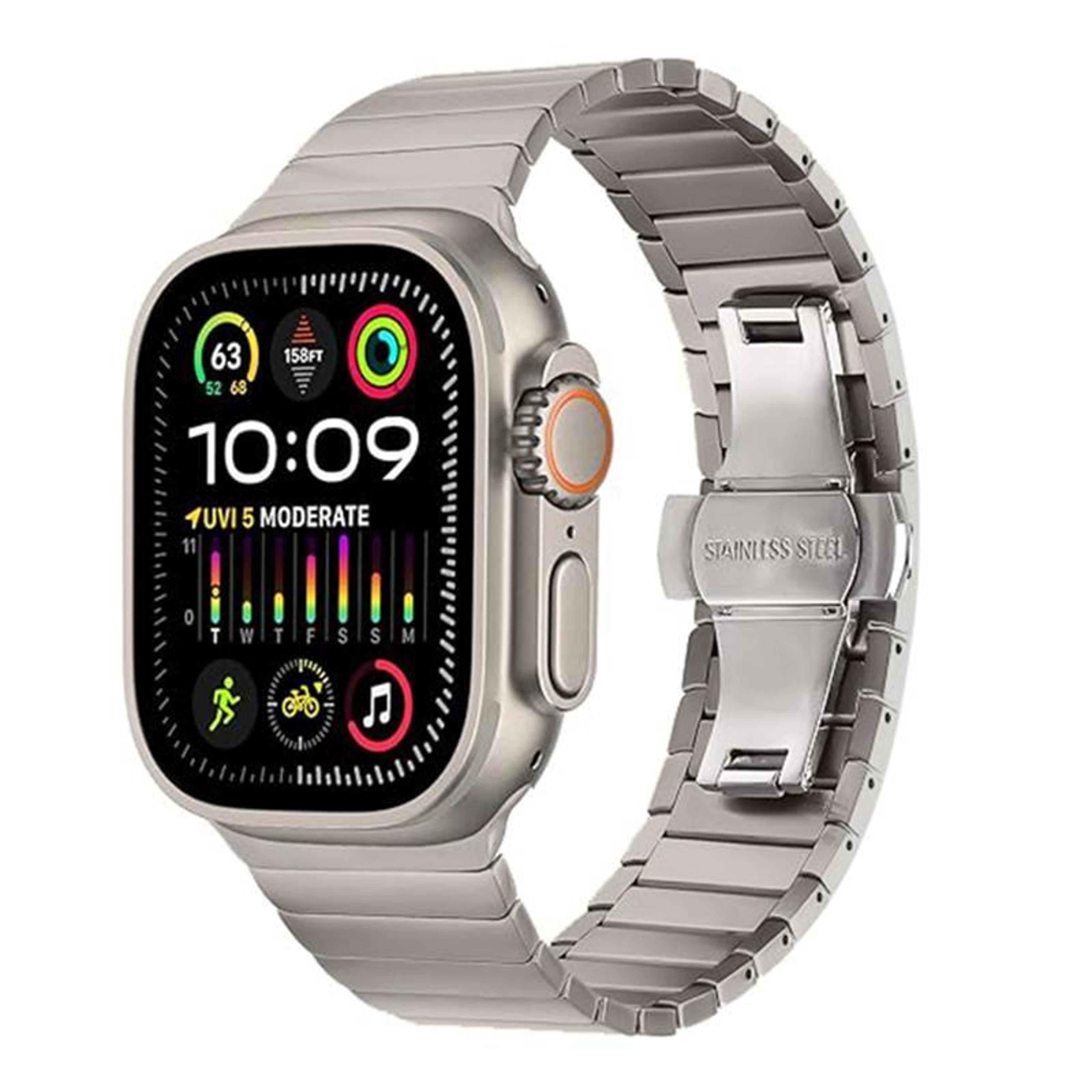 apple watch titanium watch band with butterfly clasp adjustable metal strap