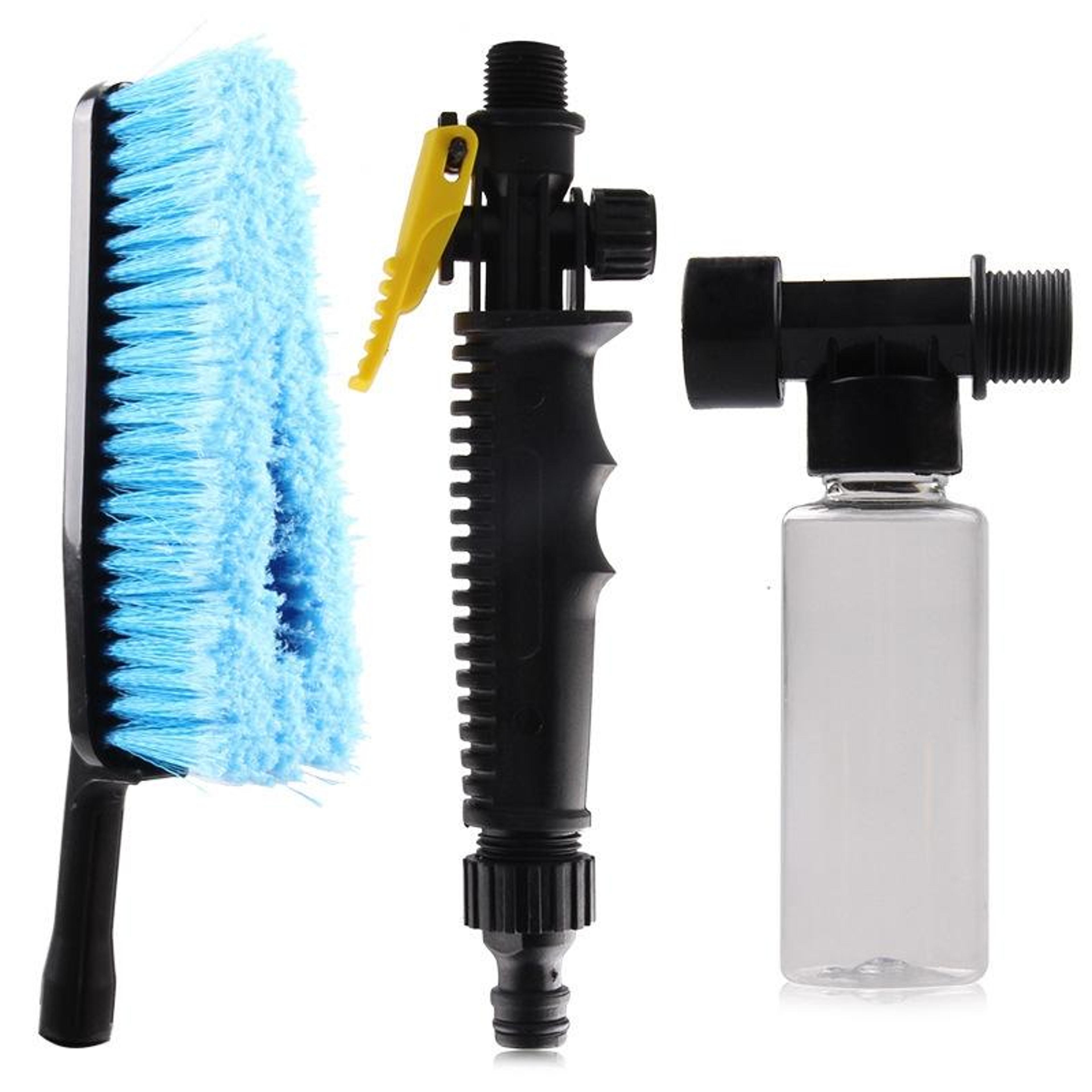 3 in 1 car wash brush with foam spray bottle long handle soft bristle cleaning kit