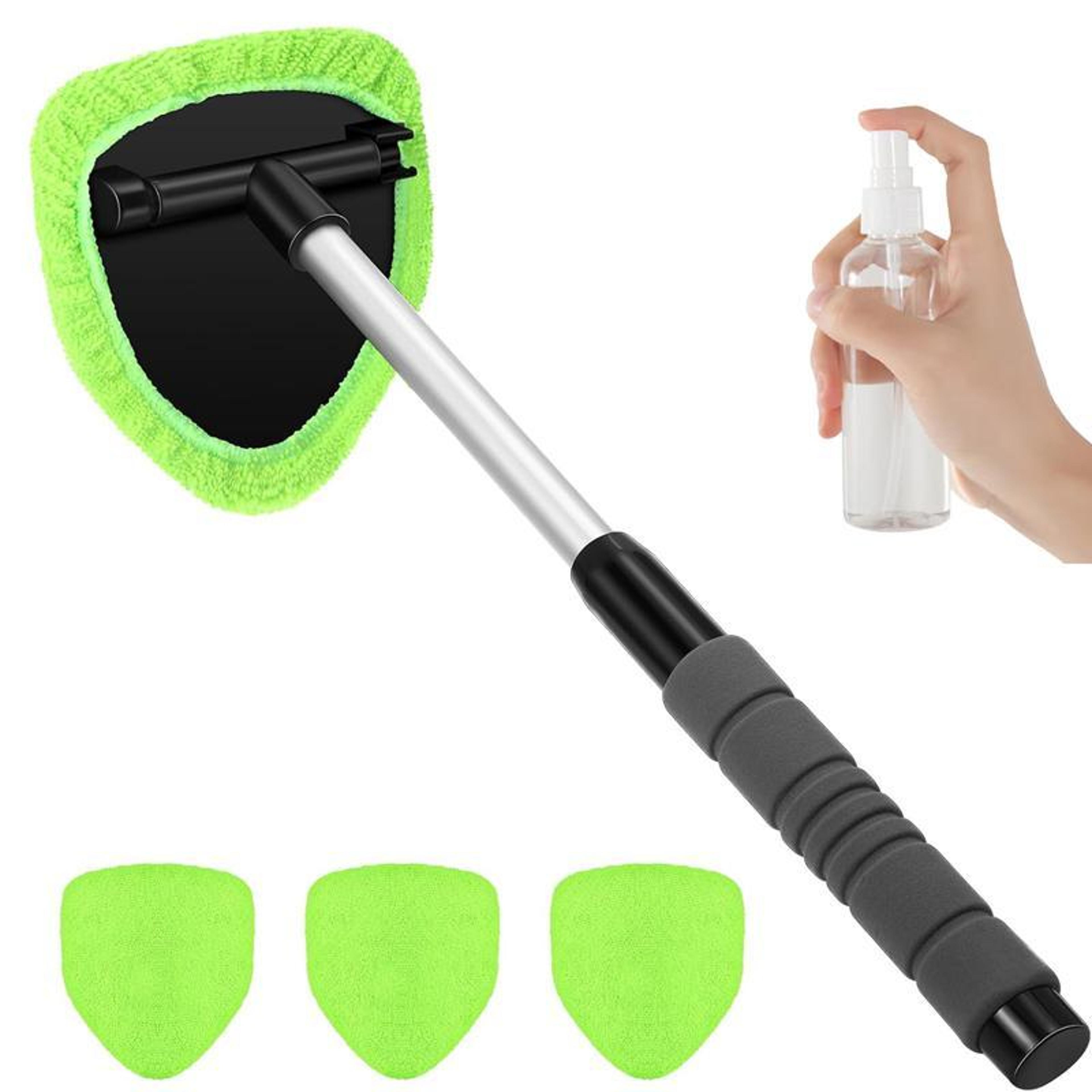 6 piece car windshield cleaning tool kit with telescopic handle rotating head and spray bottle