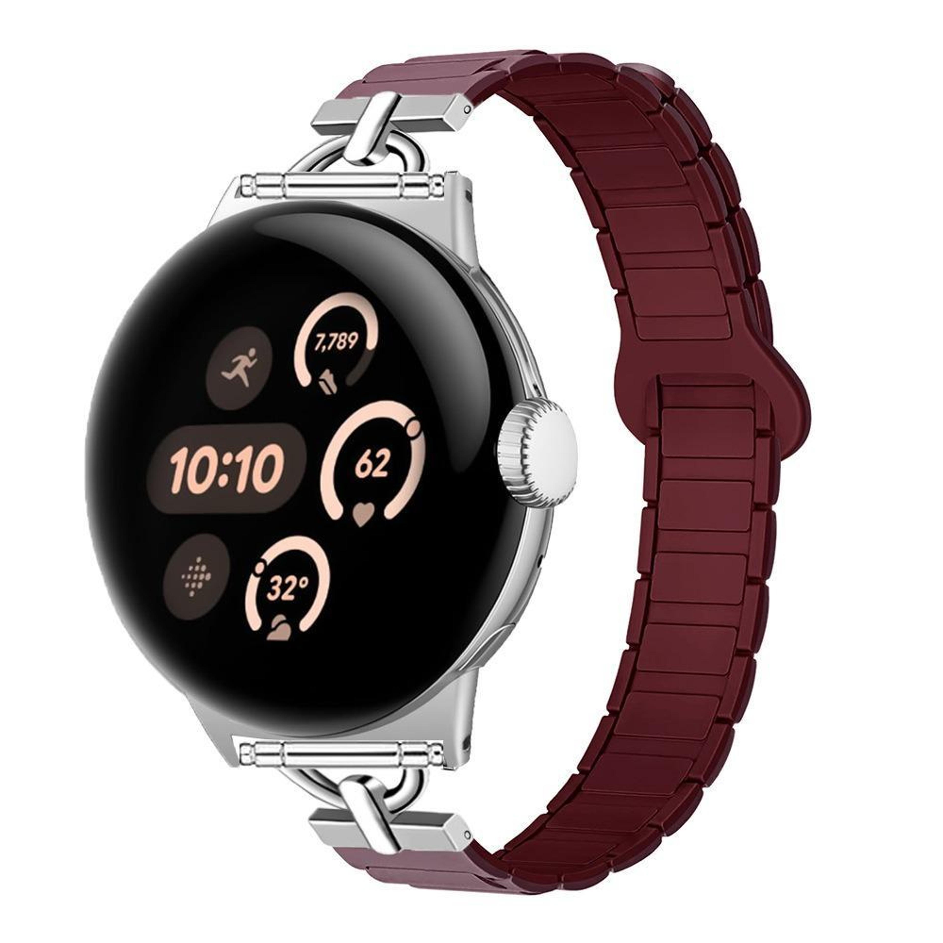 22mm magnetic silicone watch band d shaped tri bead adjustable smartwatch replacement strap