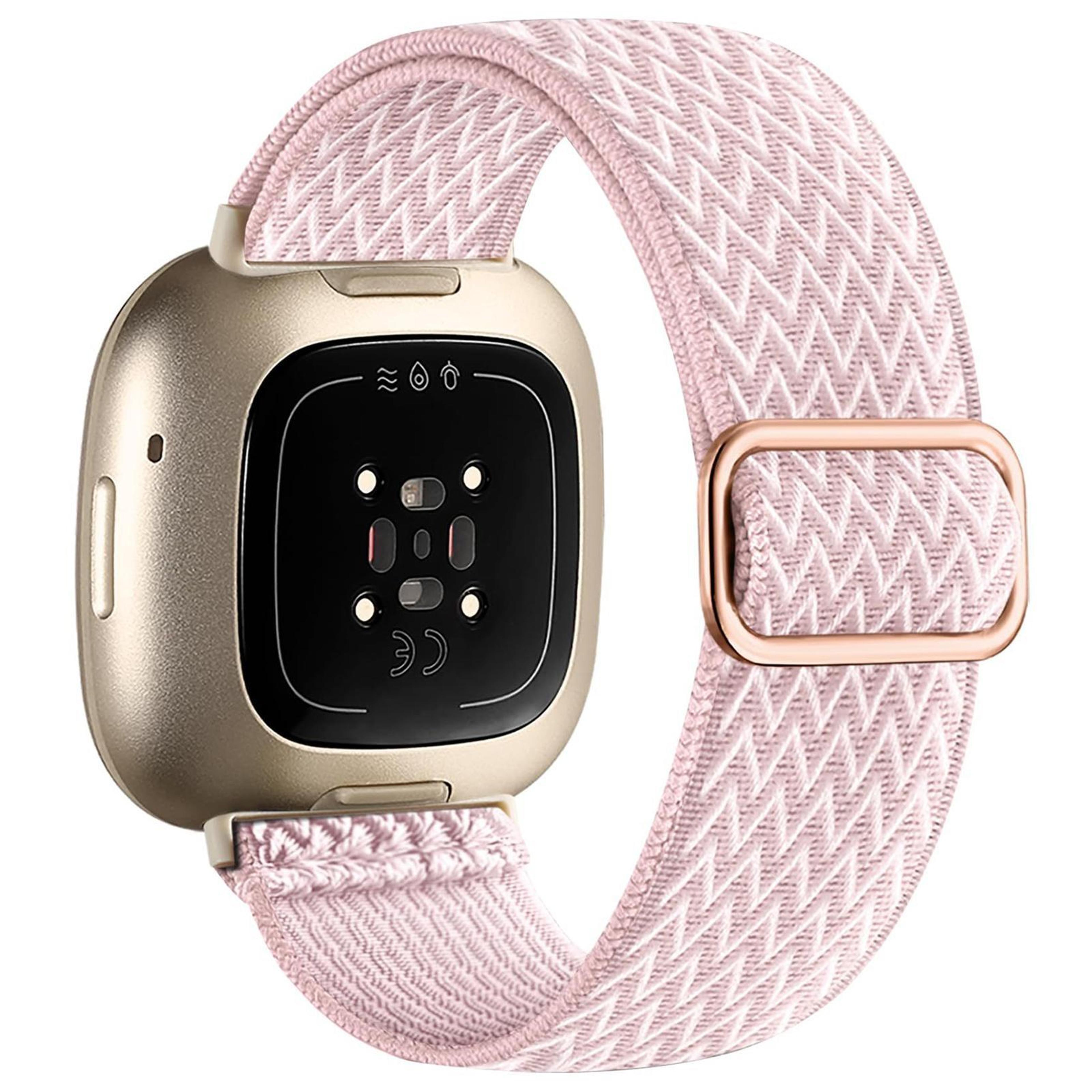wavy fitbit versa 4 band braided nylon watch band adjustable stretch strap for versa 3 sense 2 sense