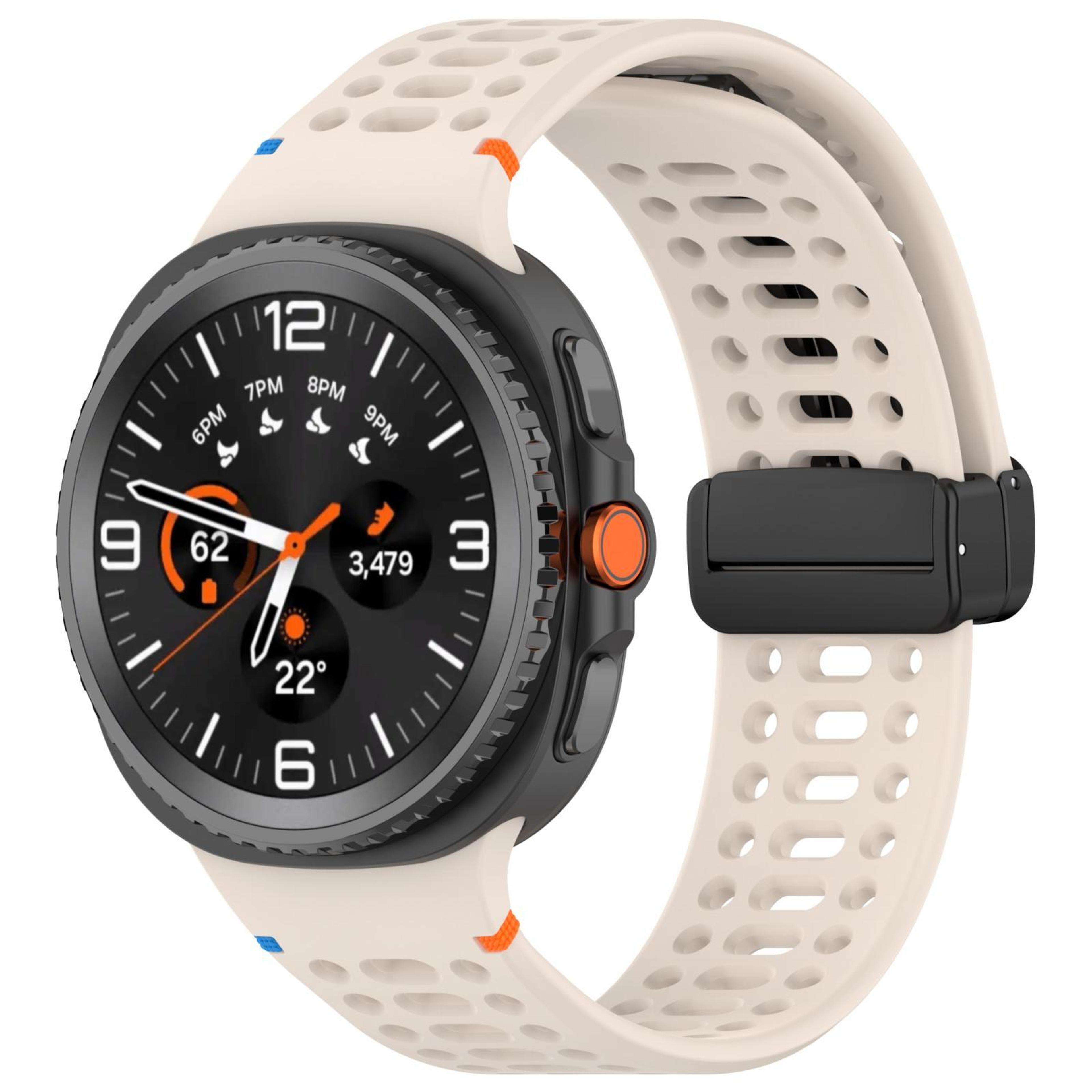 samsung galaxy watch8 magnetic silicone watch band breathable stitched replacement strap with black buckle