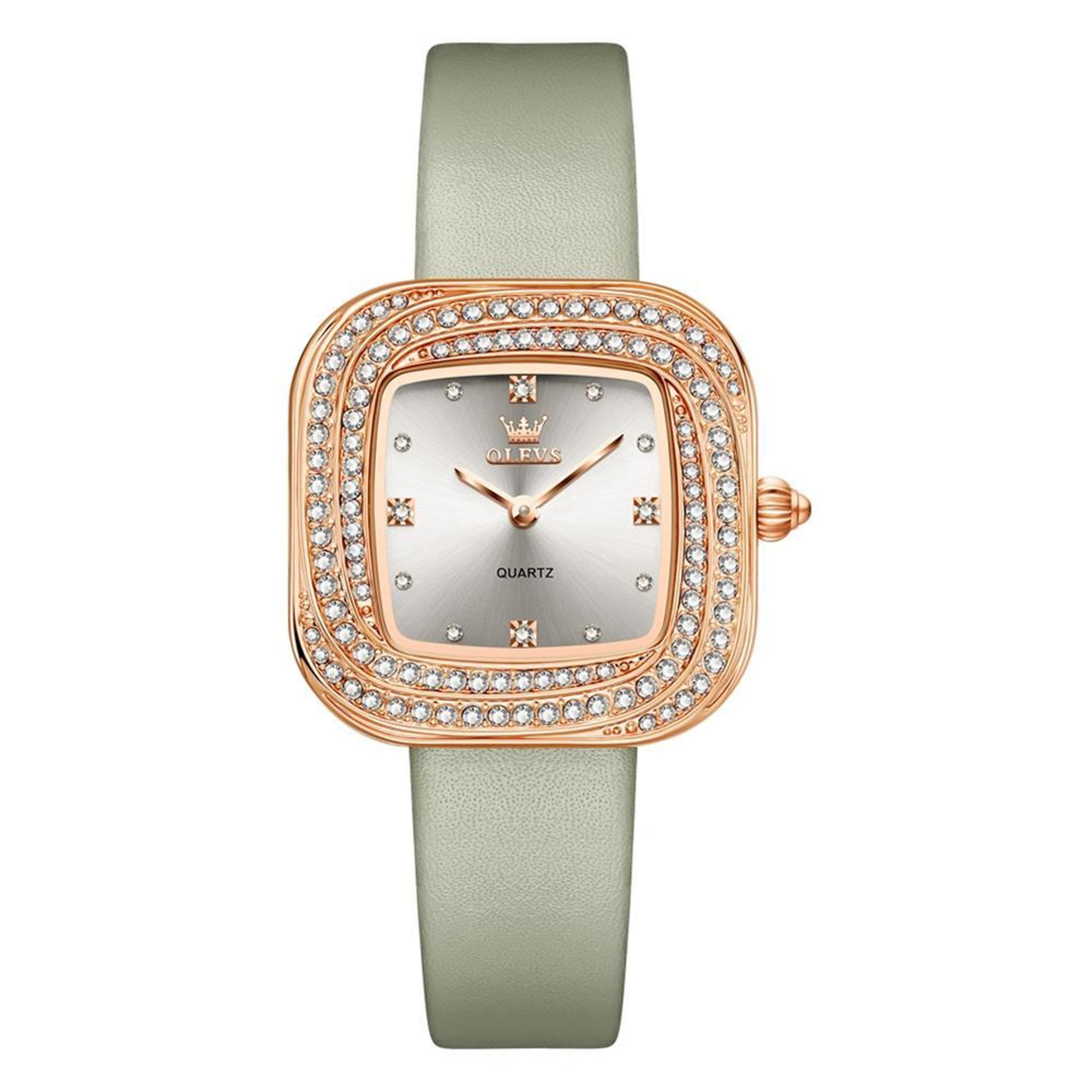 olevs 5512 womens quartz watch square diamond dress watch with leather strap waterproof