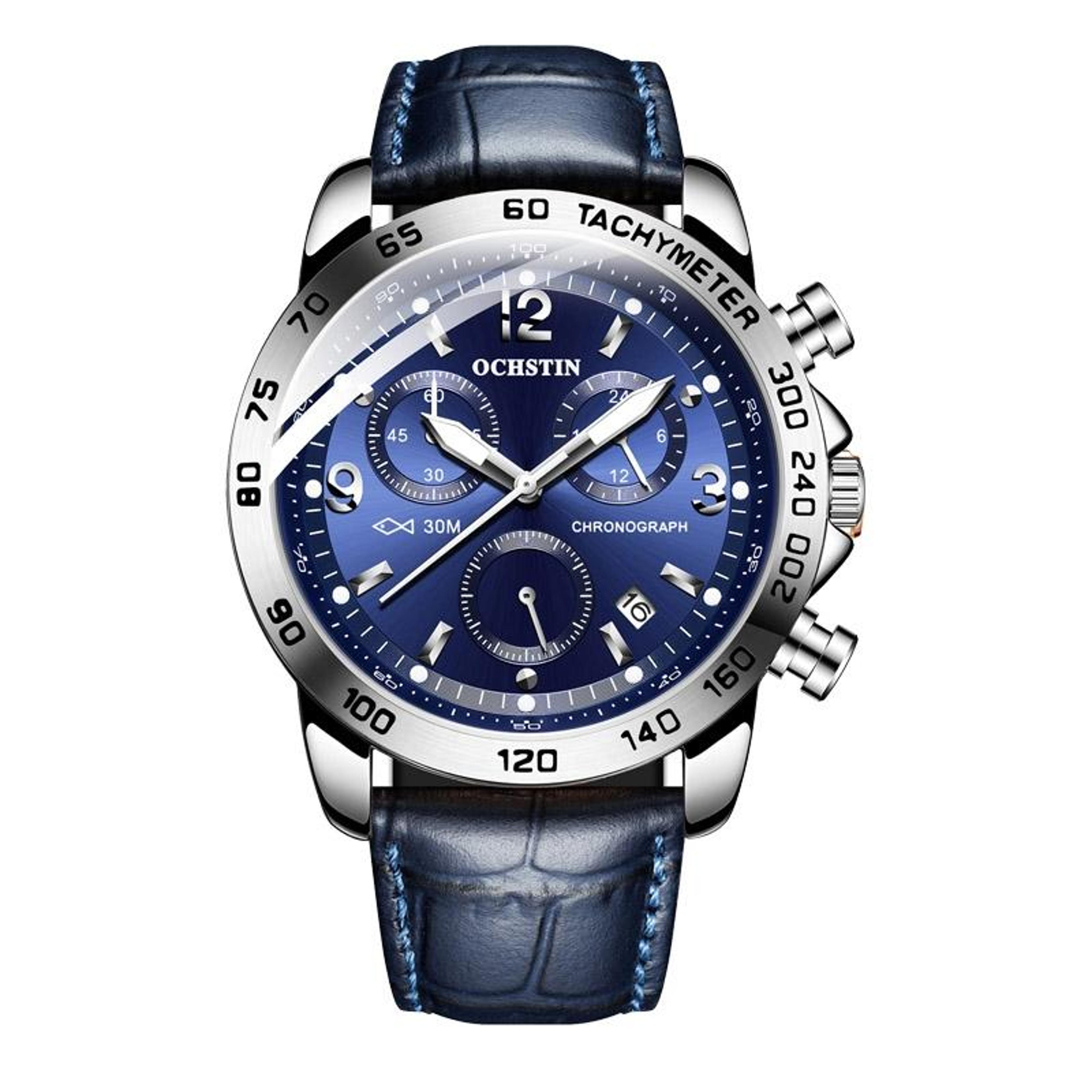 ochstin 6123c mens quartz watch waterproof leather watch with luminous multifunction dial
