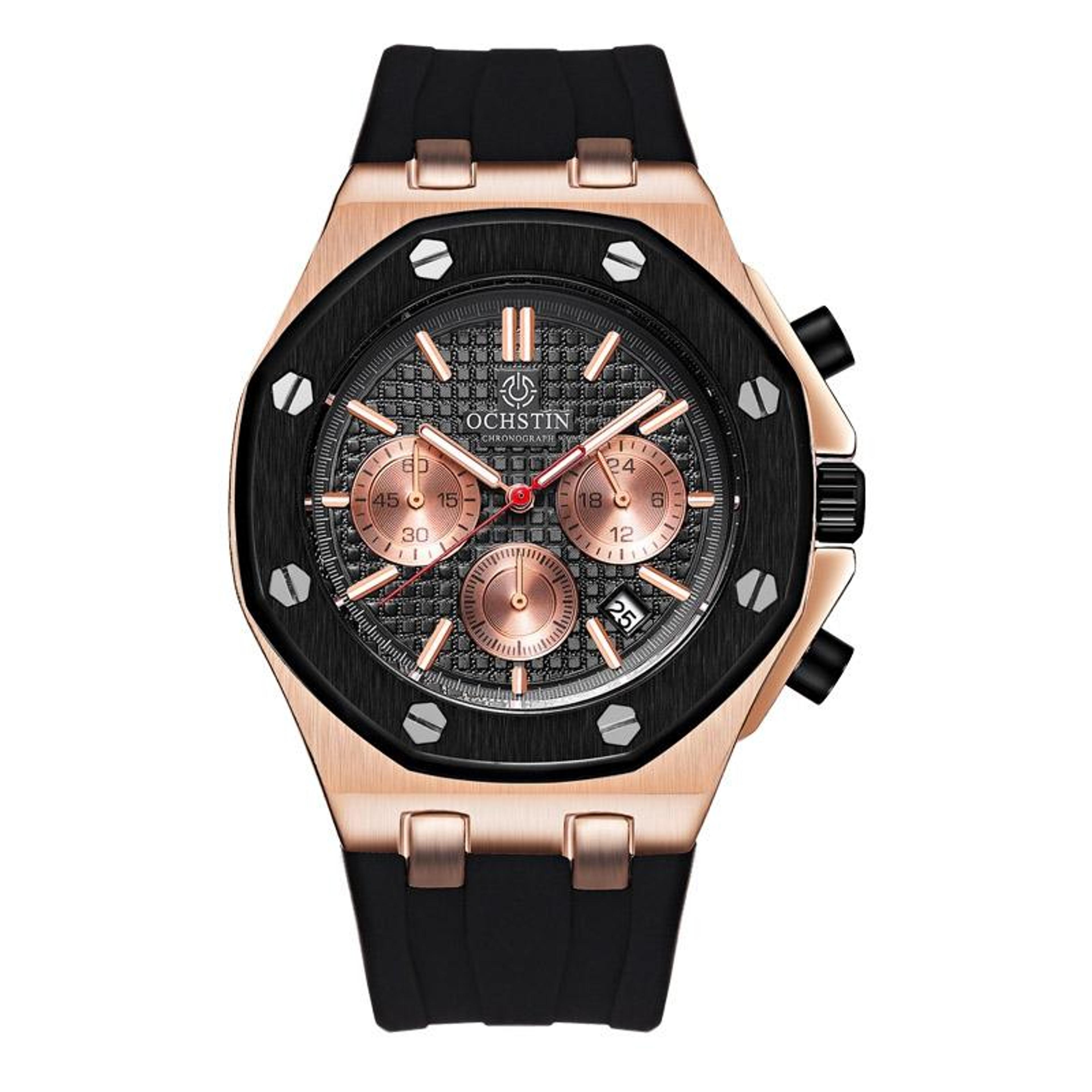 ochstin 6100e mens quartz watch waterproof multifunction sports business watch with tpu strap