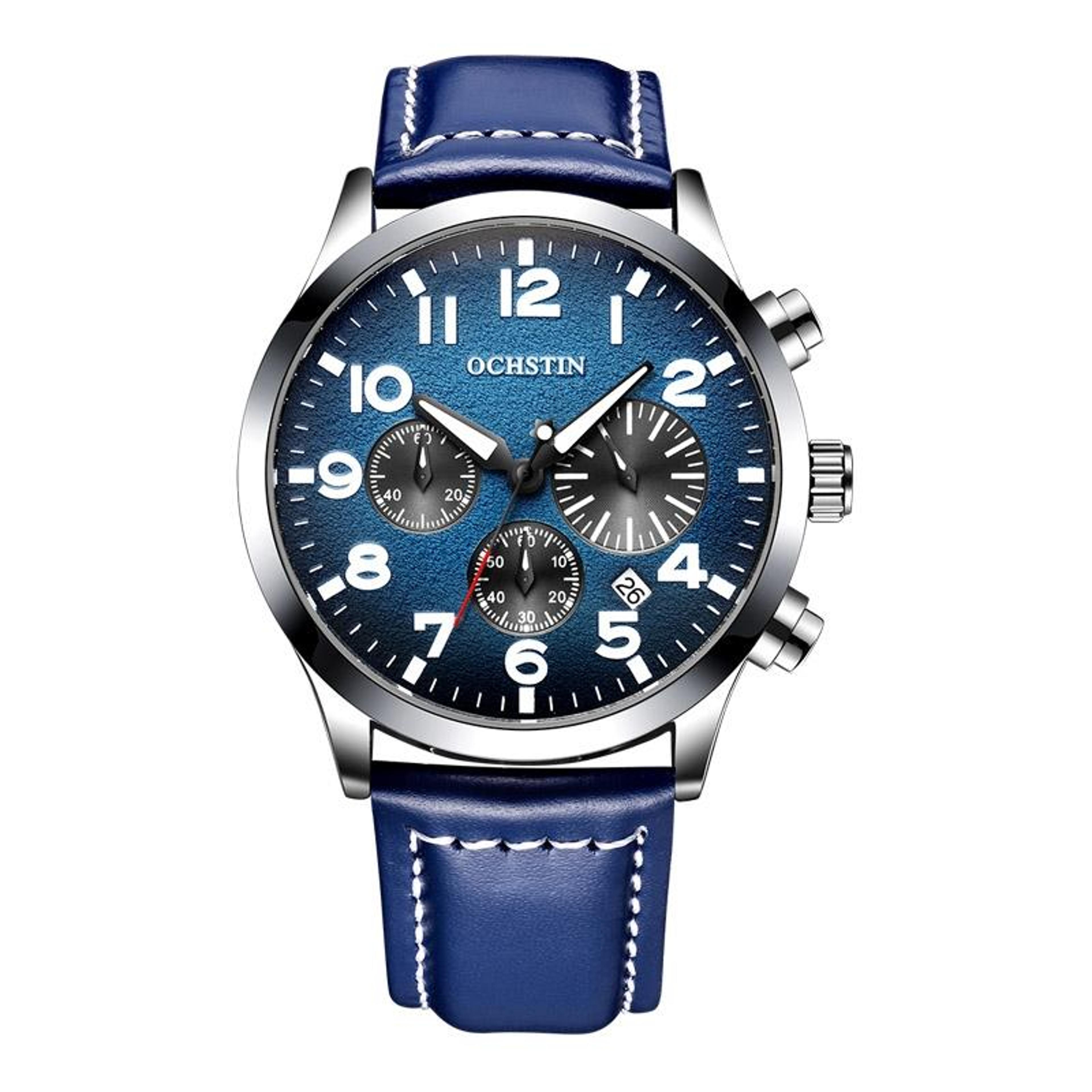 ochstin 6042c mens quartz watch waterproof leather watch with luminous dial