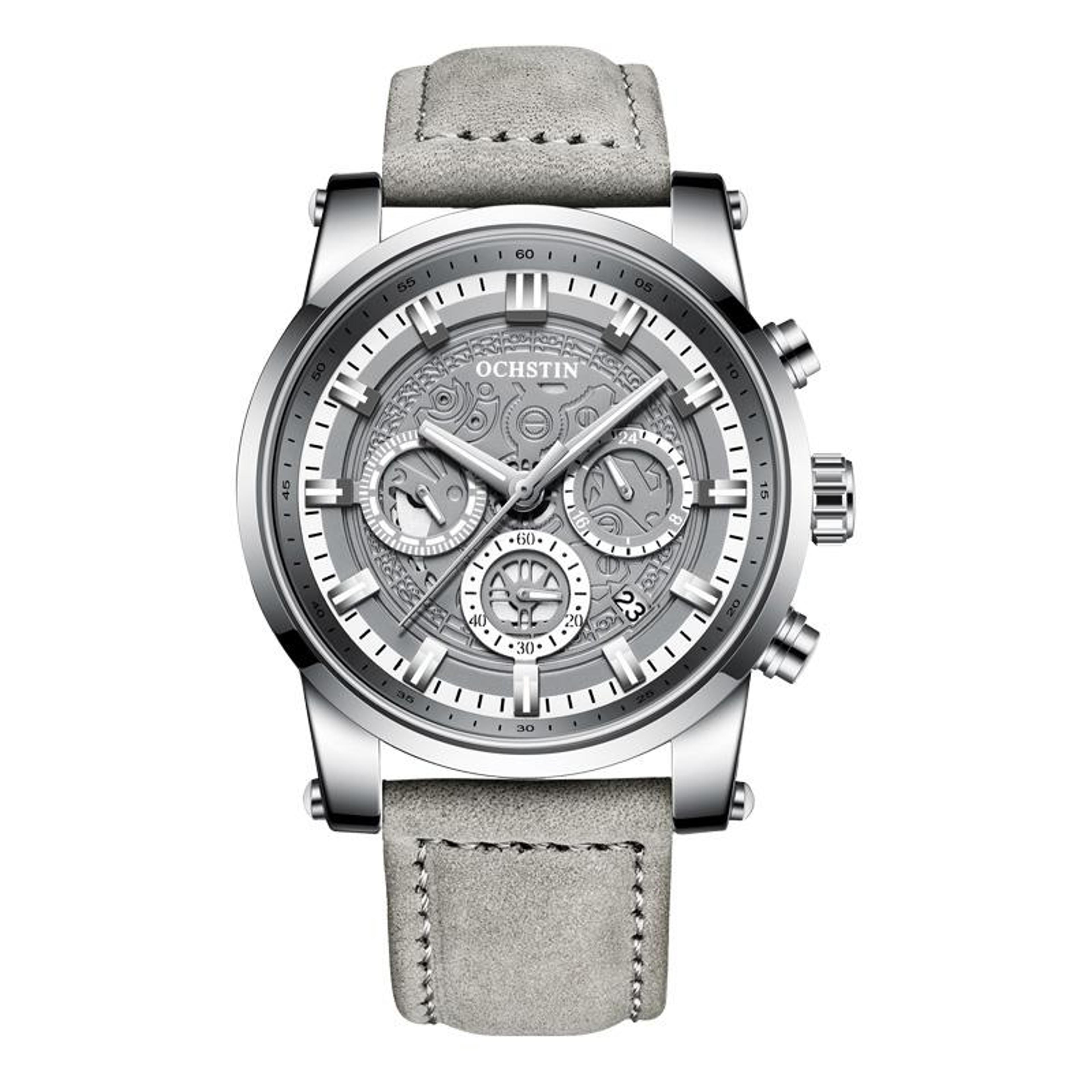 ochstin 5111b business quartz watch waterproof leather strap watch with luminous multifunction dial
