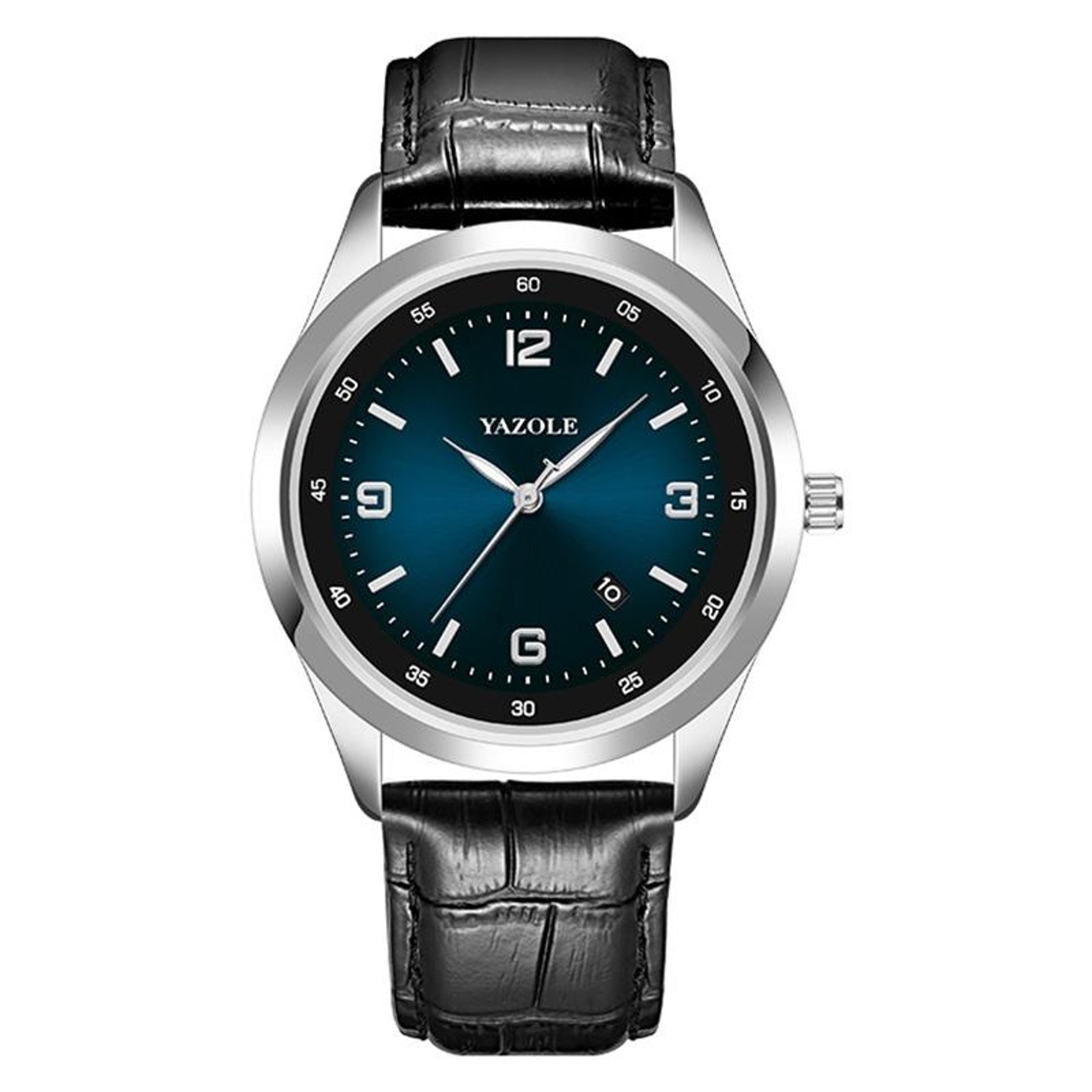 yazole 552 mens quartz watch luminous waterproof calendar wrist watch with pu strap