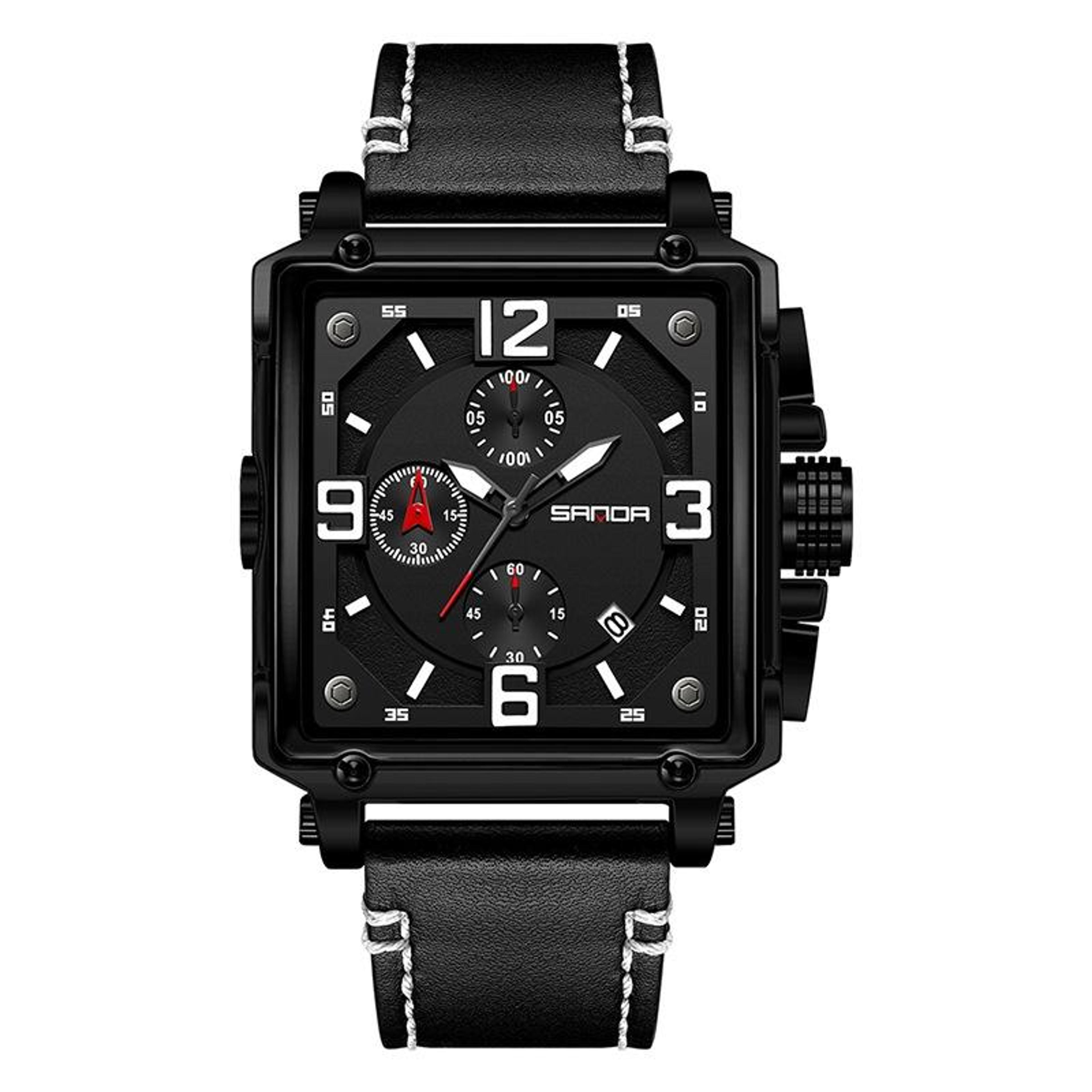 sanda 5304 quartz mens watch waterproof leather strap calendar dress watch