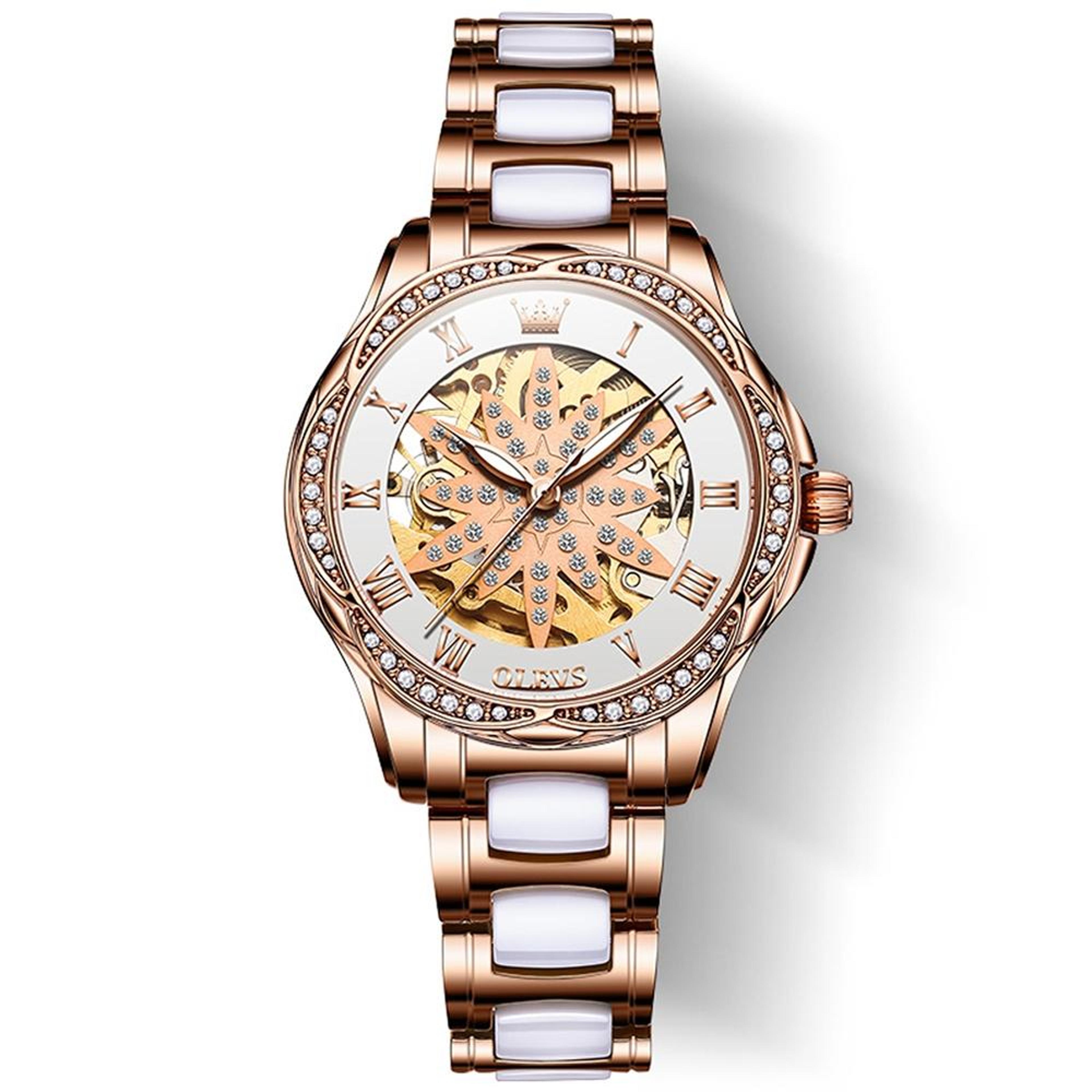 olevs 6681 womens skeleton watch waterproof quartz leather watch with hollow dial
