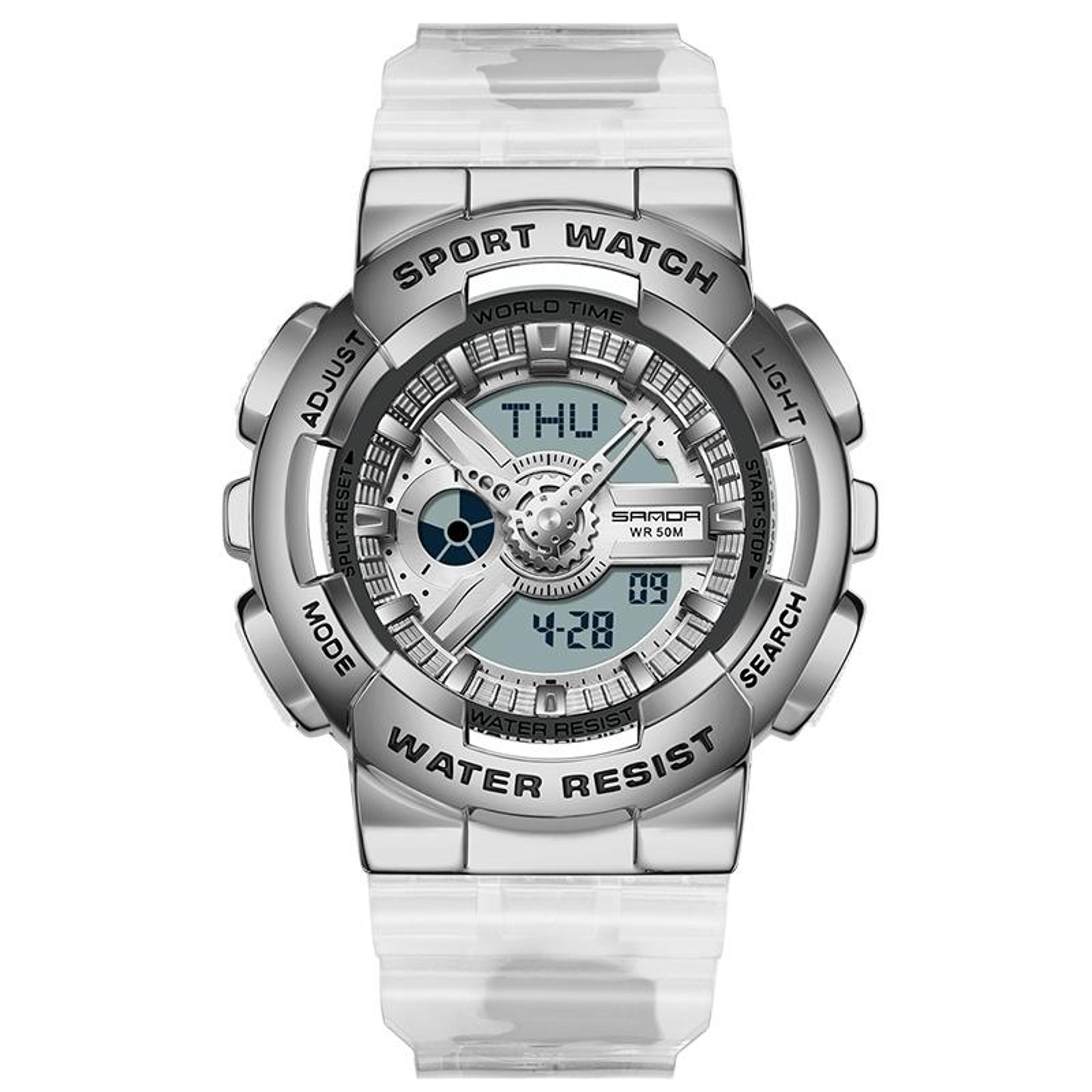 sanda 3137 digital sports watch waterproof dual display luminous tpu strap watch