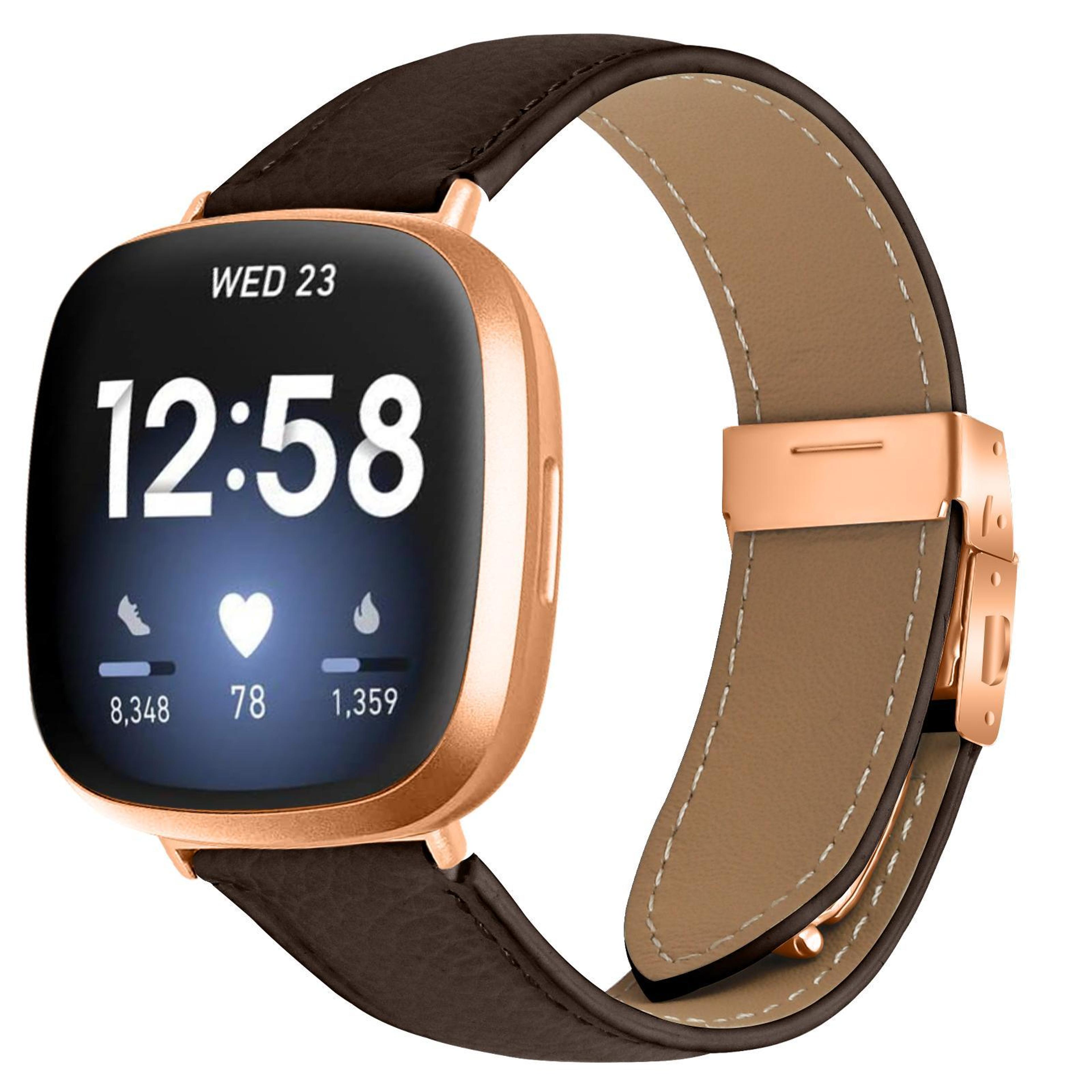 fitbit versa 3 4 leather watch band with rose gold buckle lychee texture replacement strap