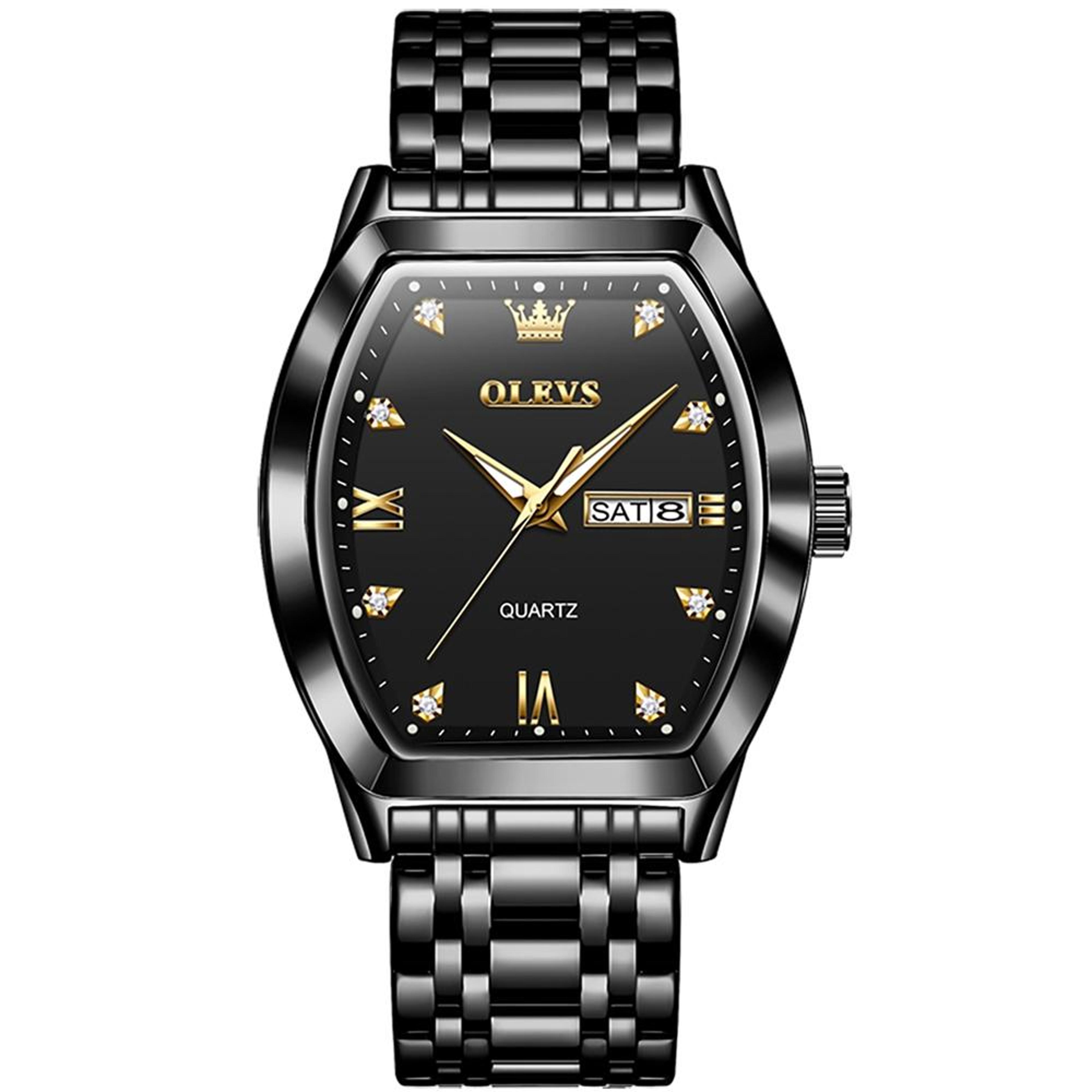 olevs 5528 business quartz watch for men dual calendar waterproof milanese mesh dress watch