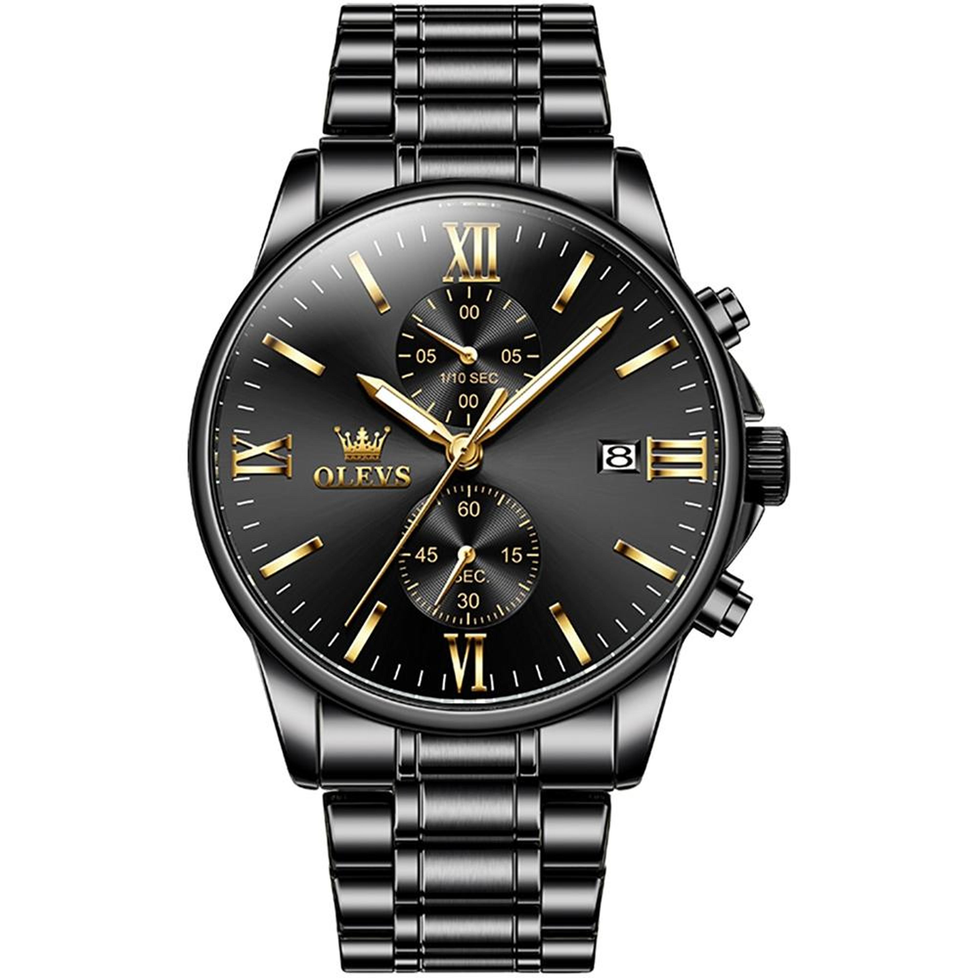olevs 2886 mens chronograph watch waterproof quartz watch with luminous display and stainless steel strap