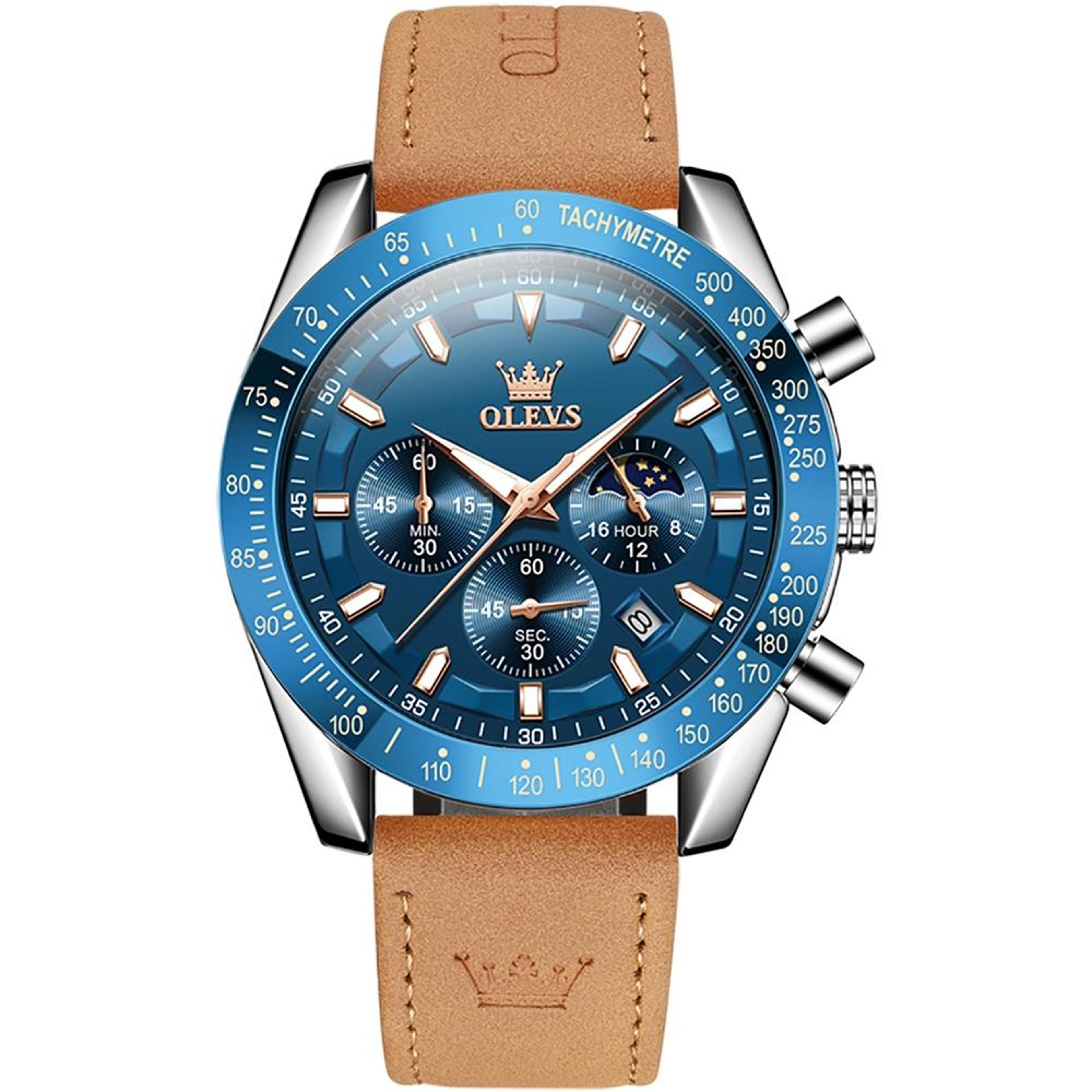 olevs 9957 mens quartz watch luminous waterproof leather strap watch for business and casual wear
