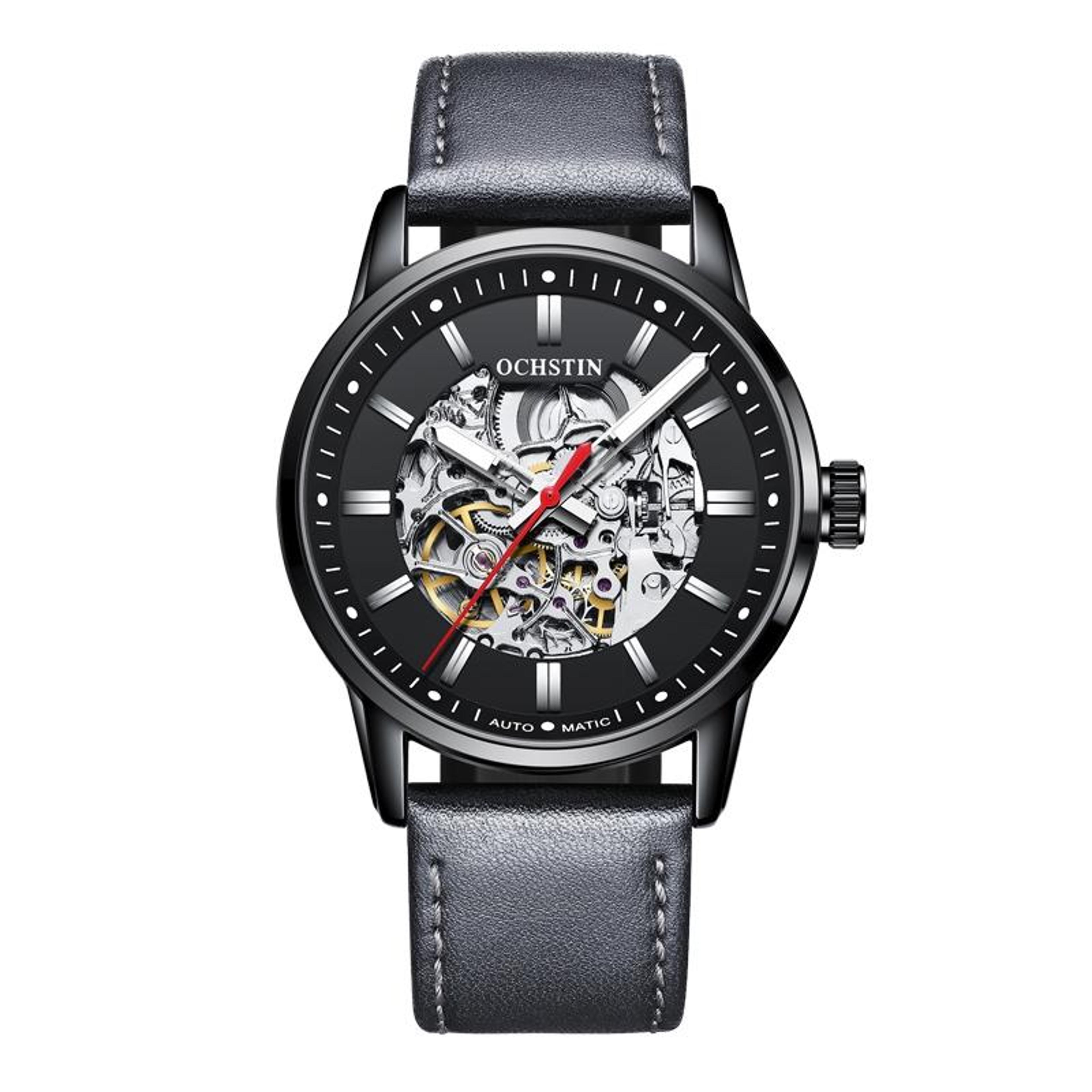 ochstin 62001b automatic mechanical watch hollow skeleton men's dress watch with genuine leather strap