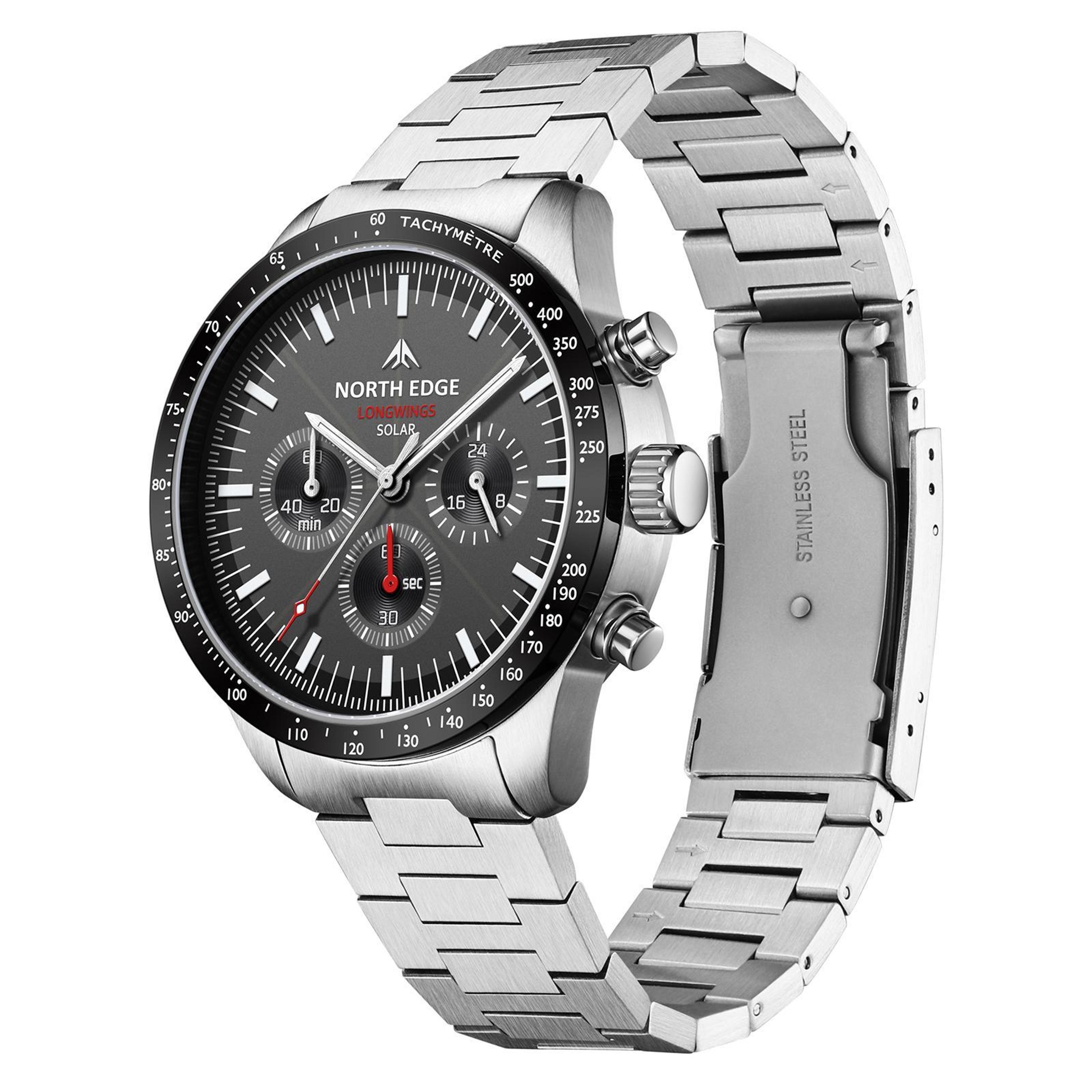 north edge longwings solar powered watch stainless steel outdoor sports watch for men