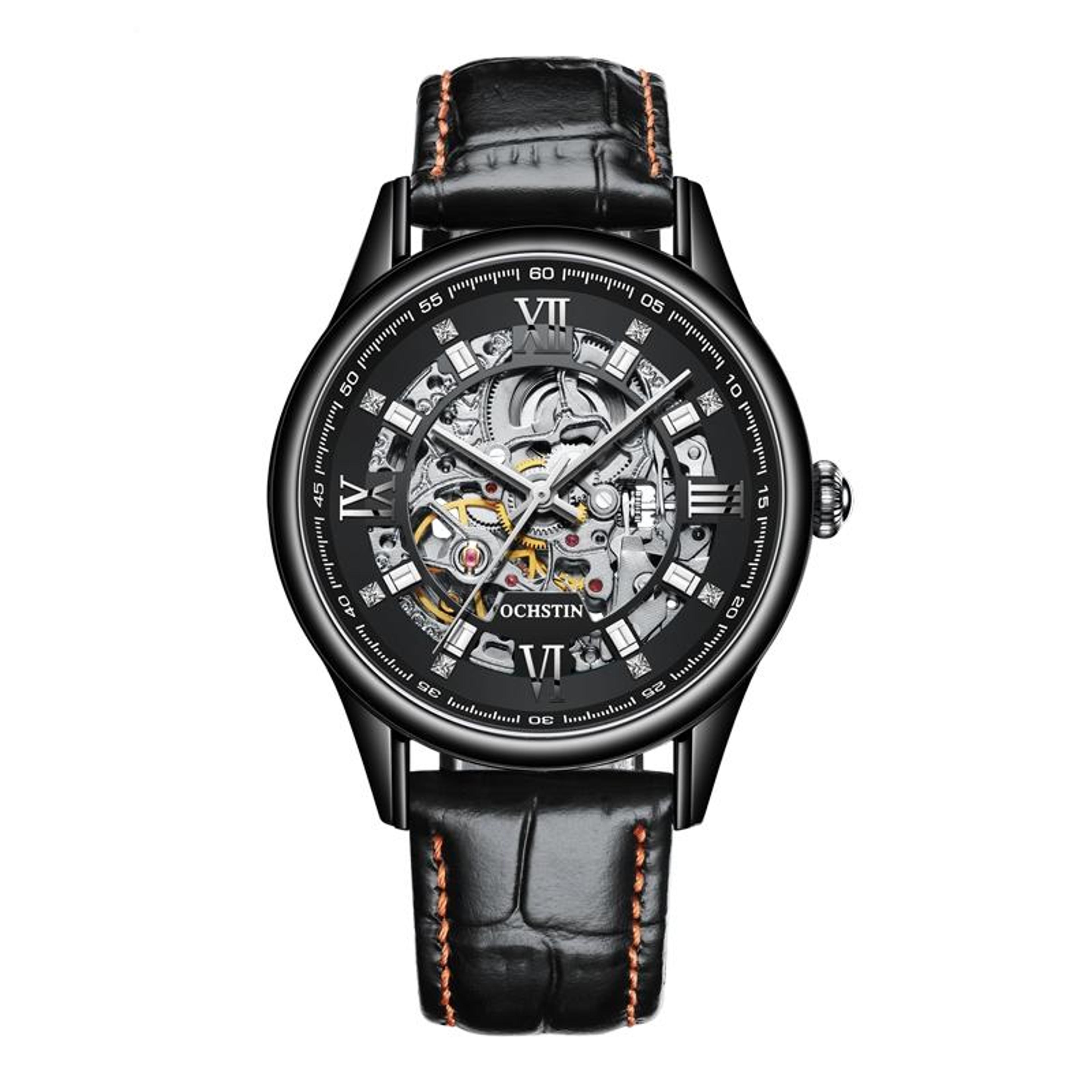 ochstin 6020d mechanical watch genuine leather mens skeleton watch