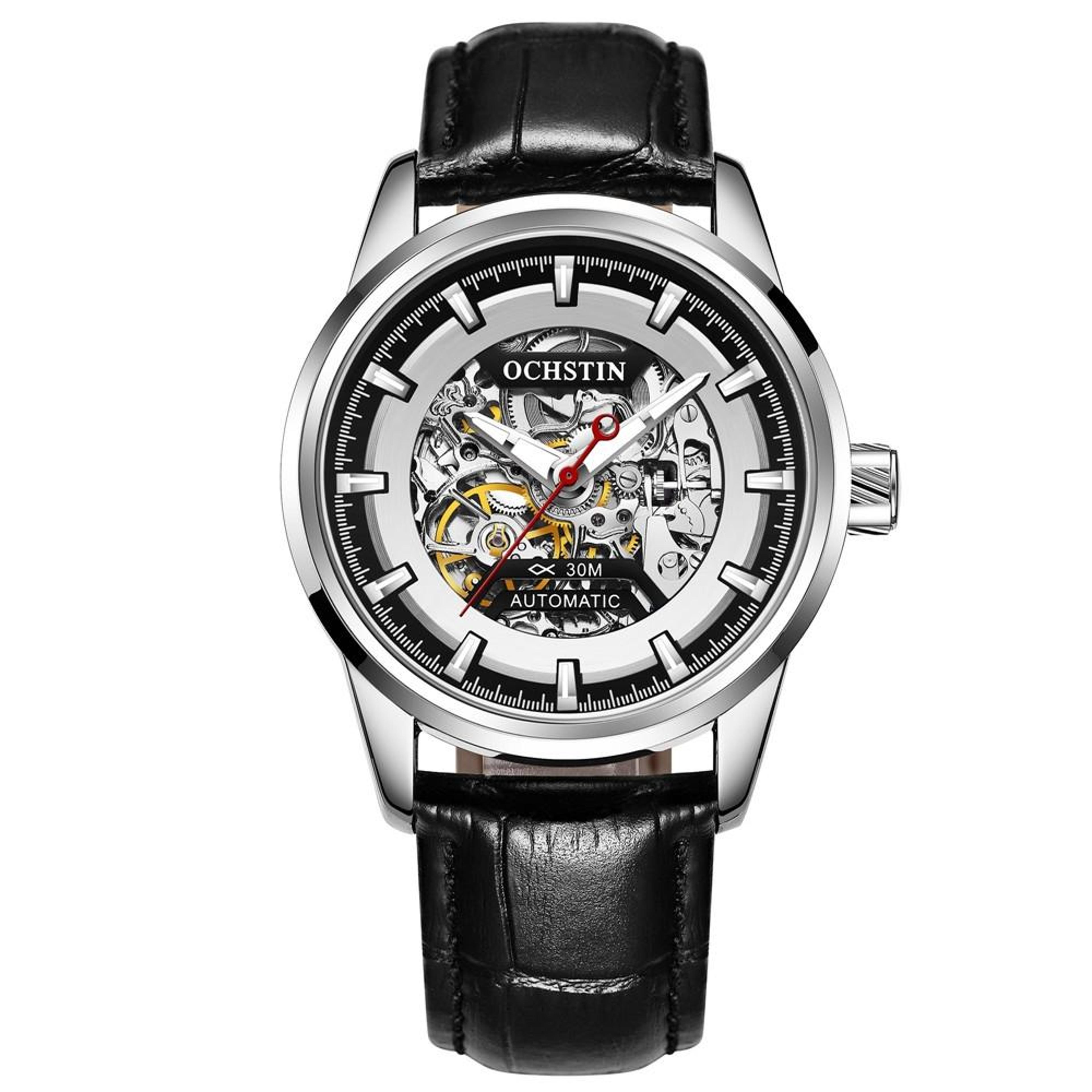 ochstin 2002c automatic mechanical watch mens skeleton watch business leather waterproof wristwatch