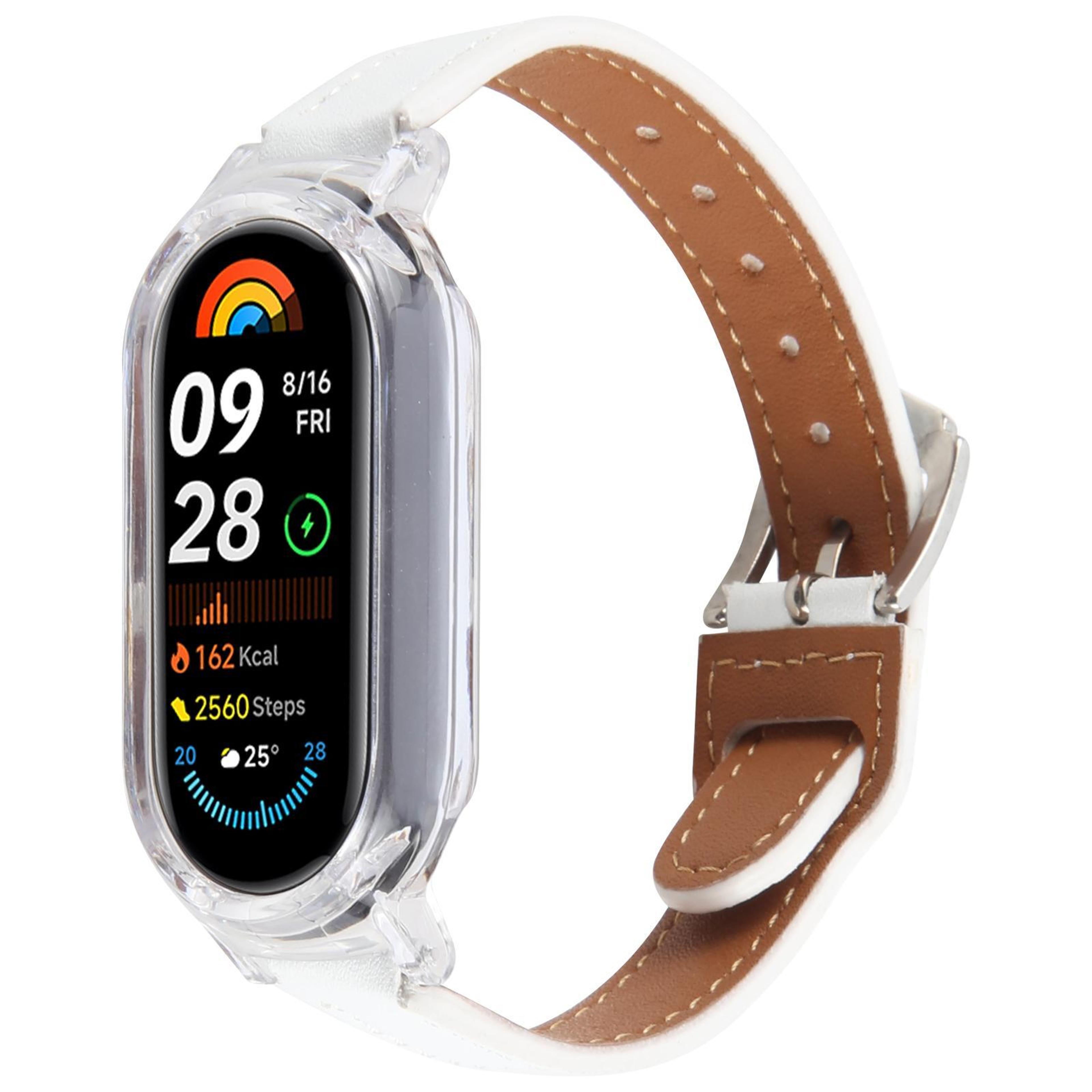 for xiaomi smart band 9 microfiber leather watch band with pc protective case adjustable replacement strap