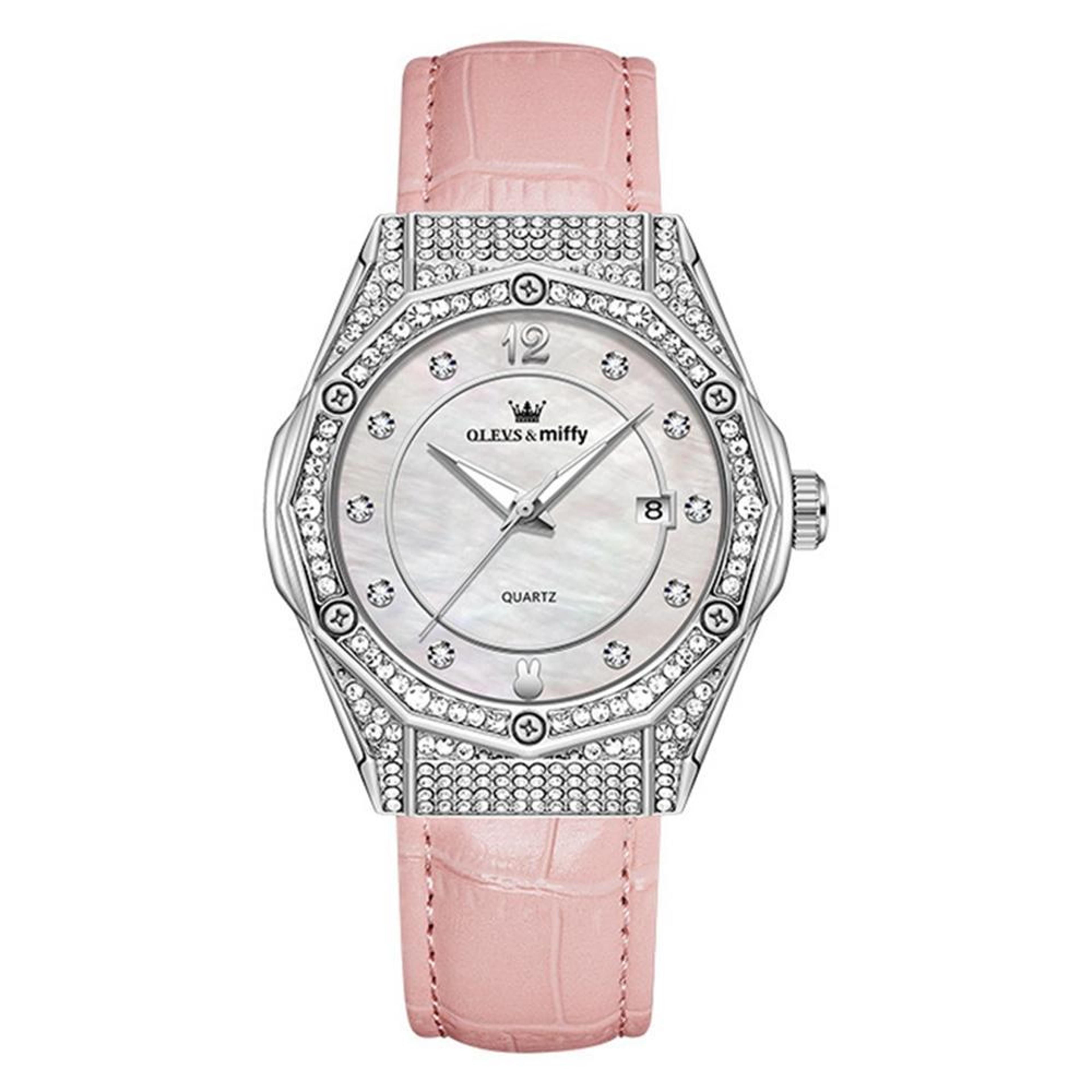 olevs 1003 womens quartz watch diamond leather waterproof date dress watch