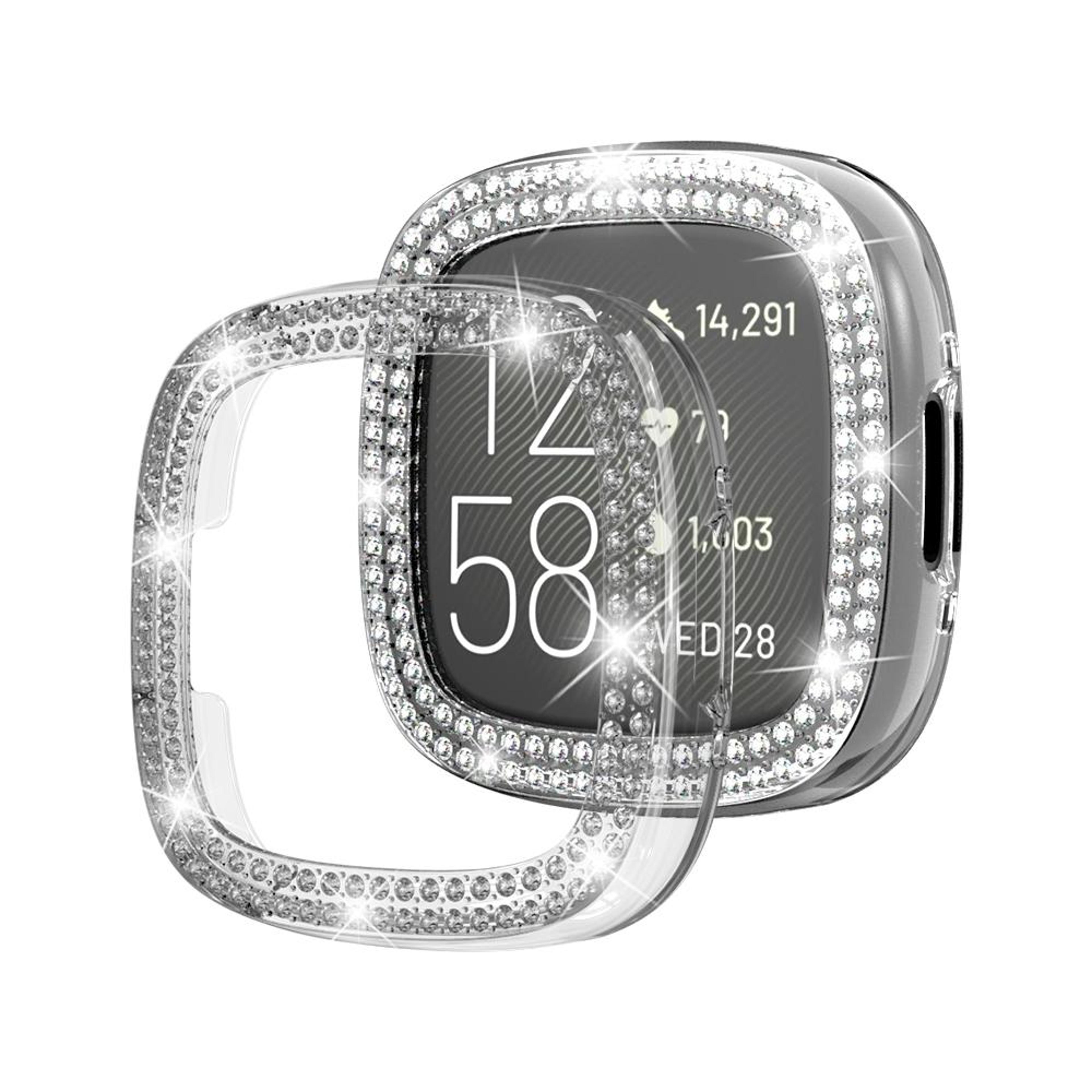 fitbit versa 4 diamond watch case electroplated rhinestone protective cover