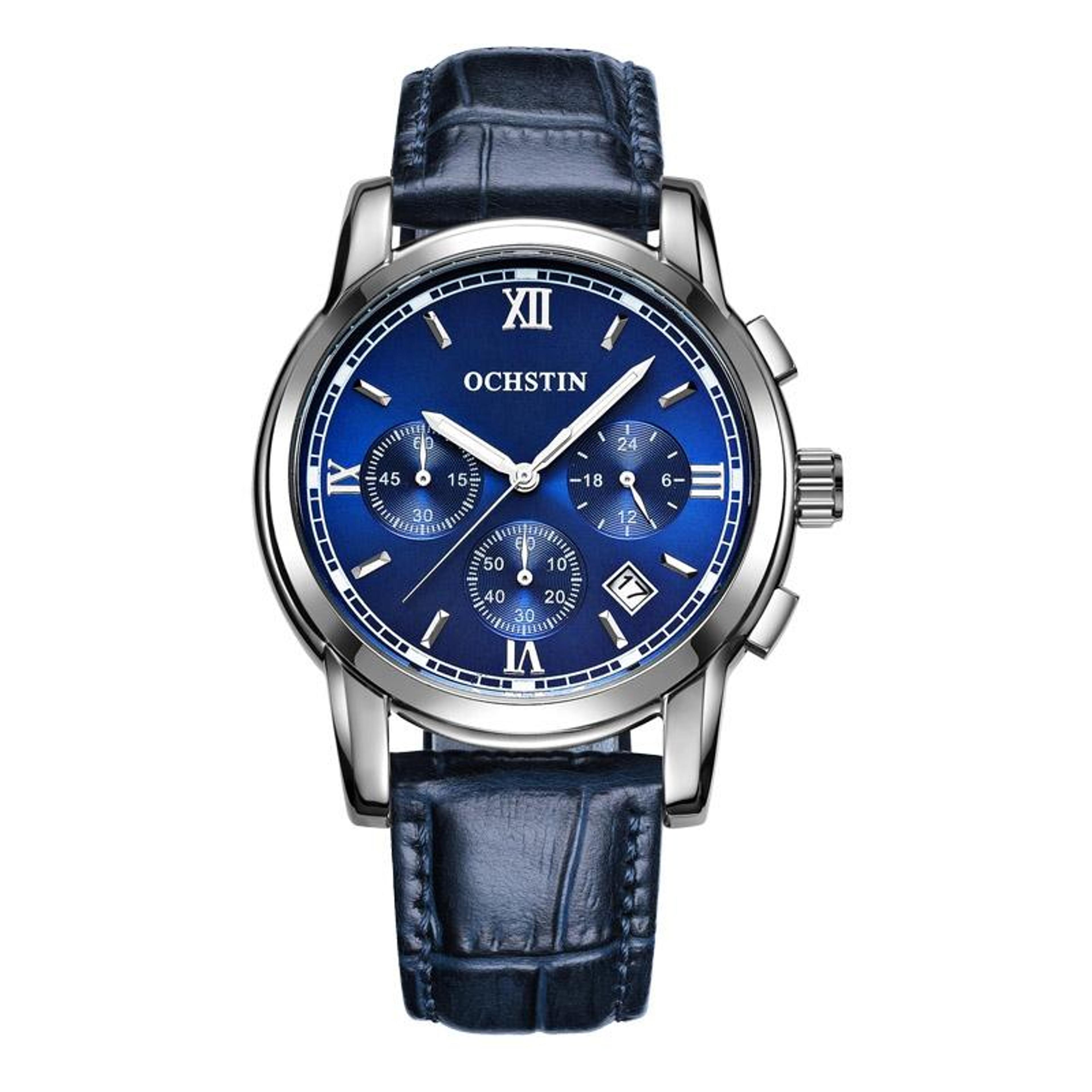 ochstin 6097b mens leather quartz watch waterproof luminous business chronograph