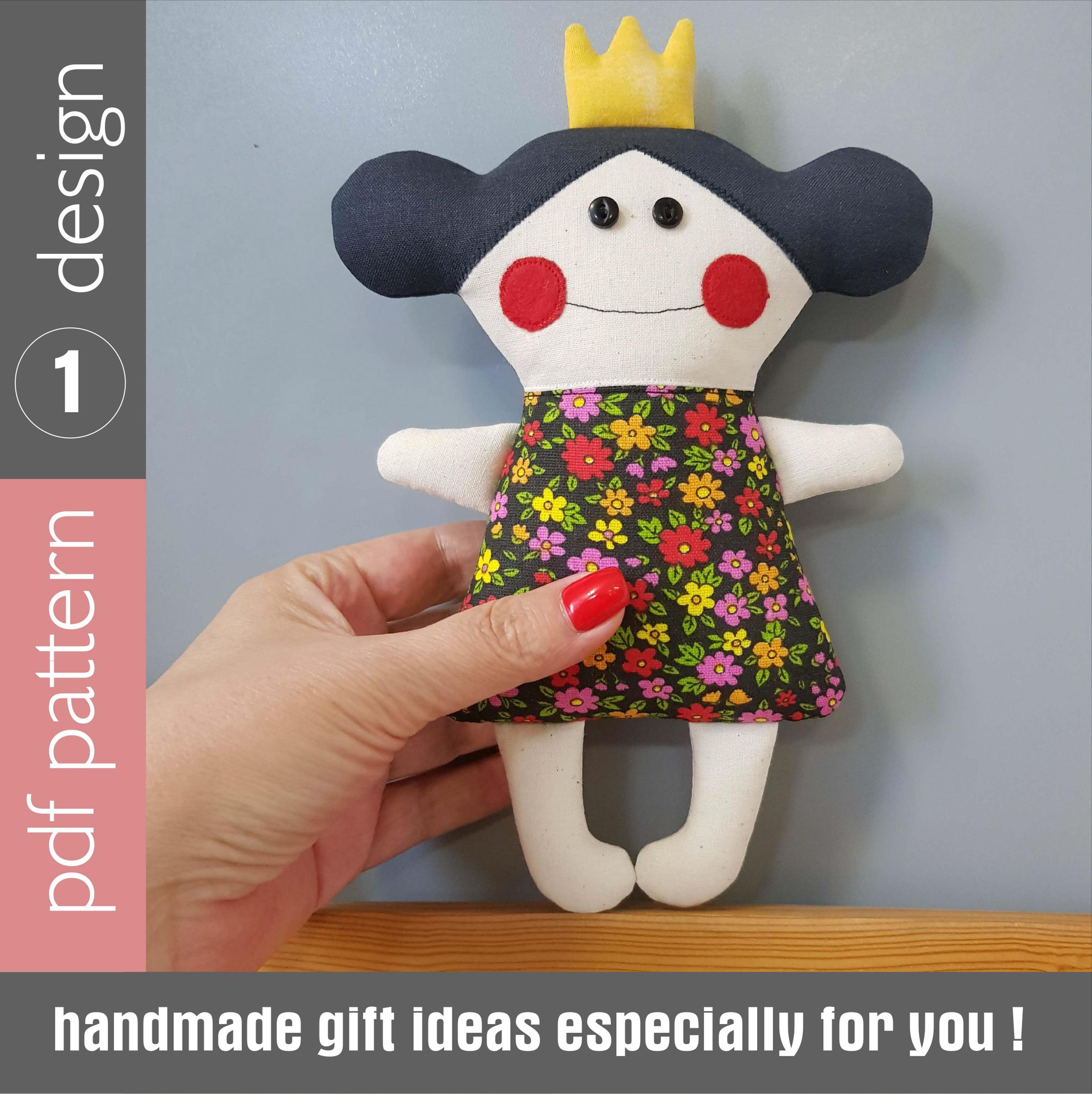 rag doll sewing pattern pdf (princess). digital tutorial in english. diy rag doll.