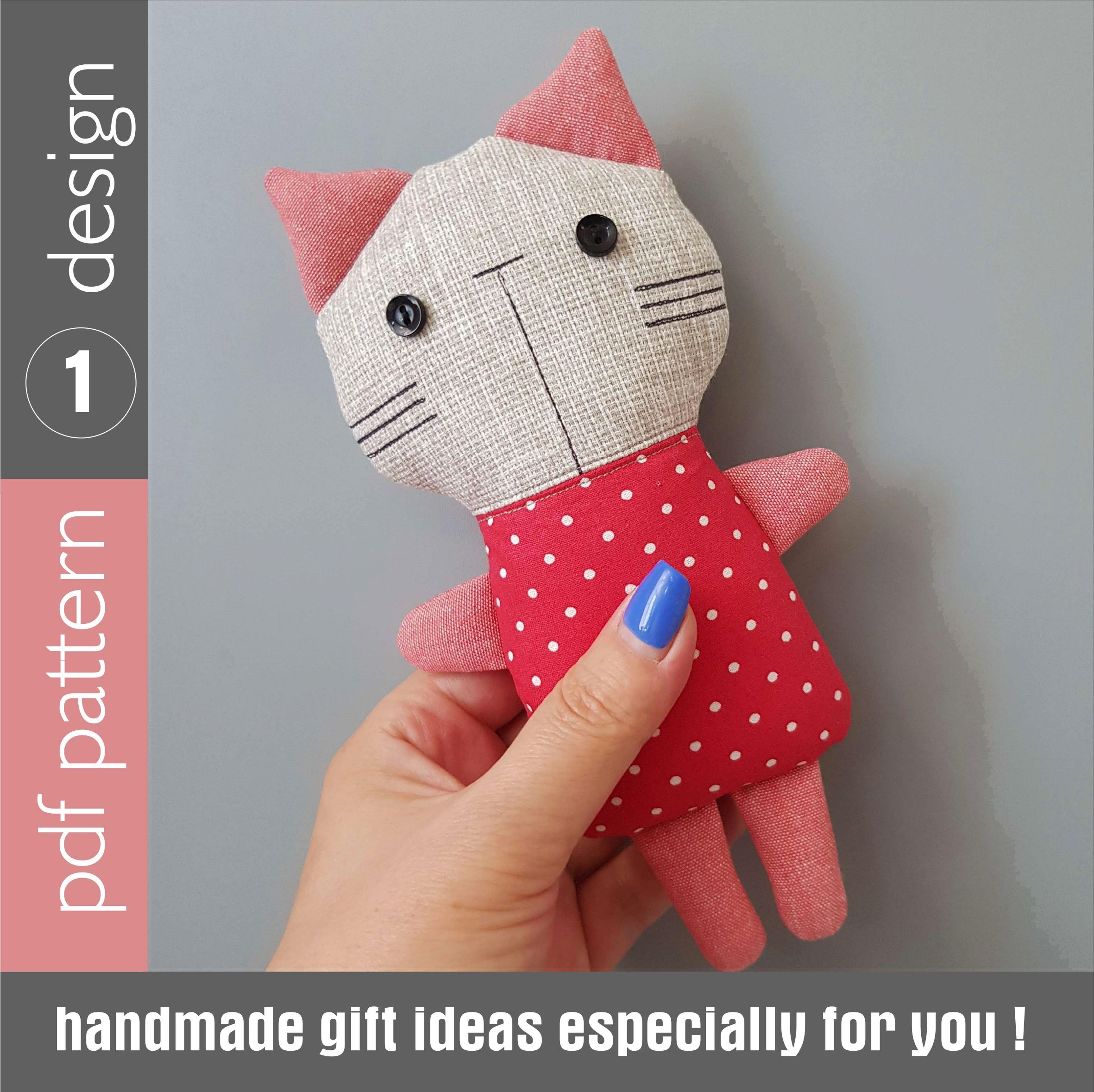 cat doll sewing pattern pdf, digital tutorial in english, rag doll diy. stuffed animal pattern.