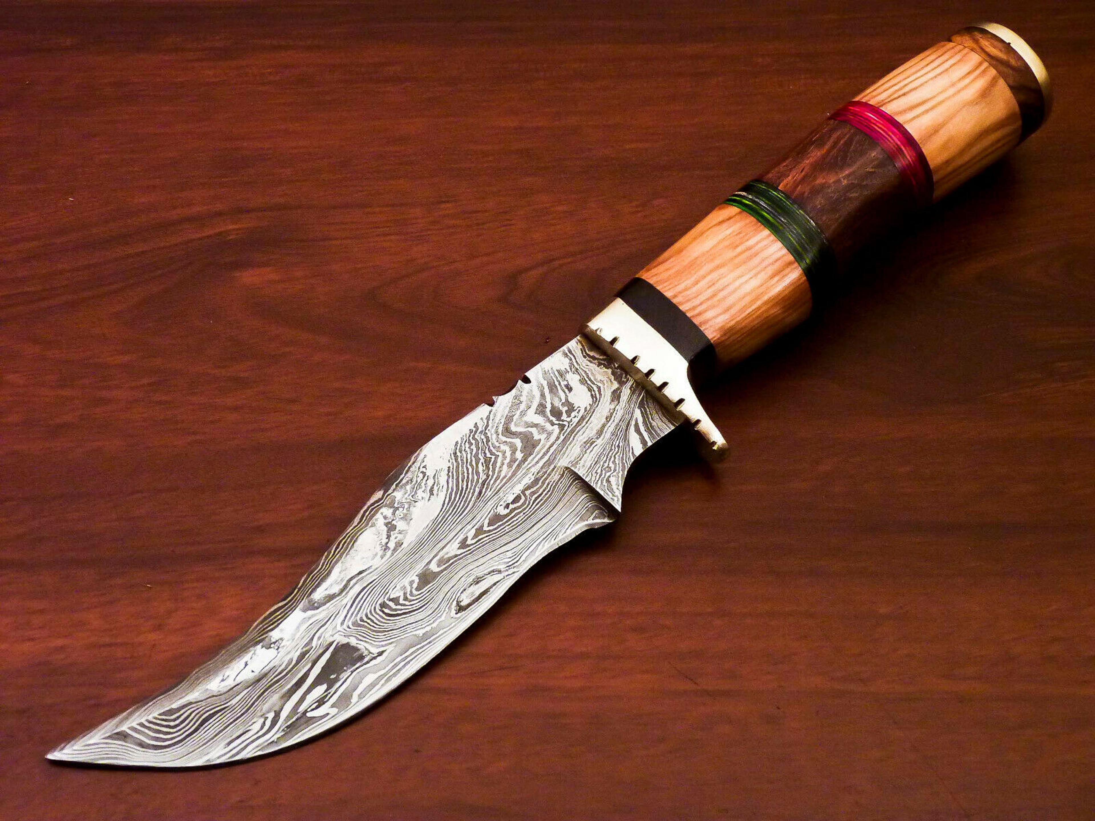 damascus hunting knife, fixed blade knife , forged knife,