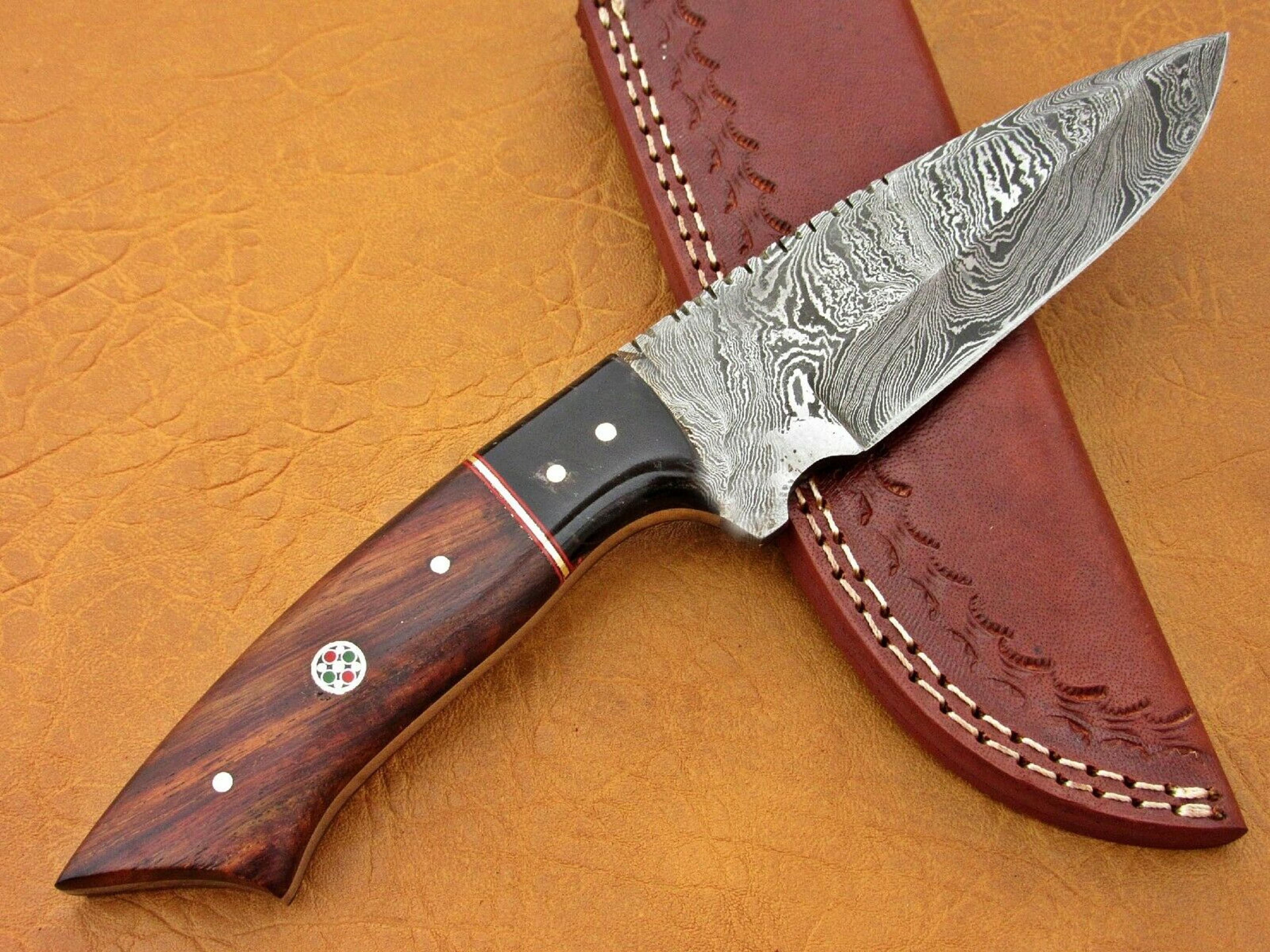 damascus hunting knife, fixed blade knife , skinner knife, hand made knife,
