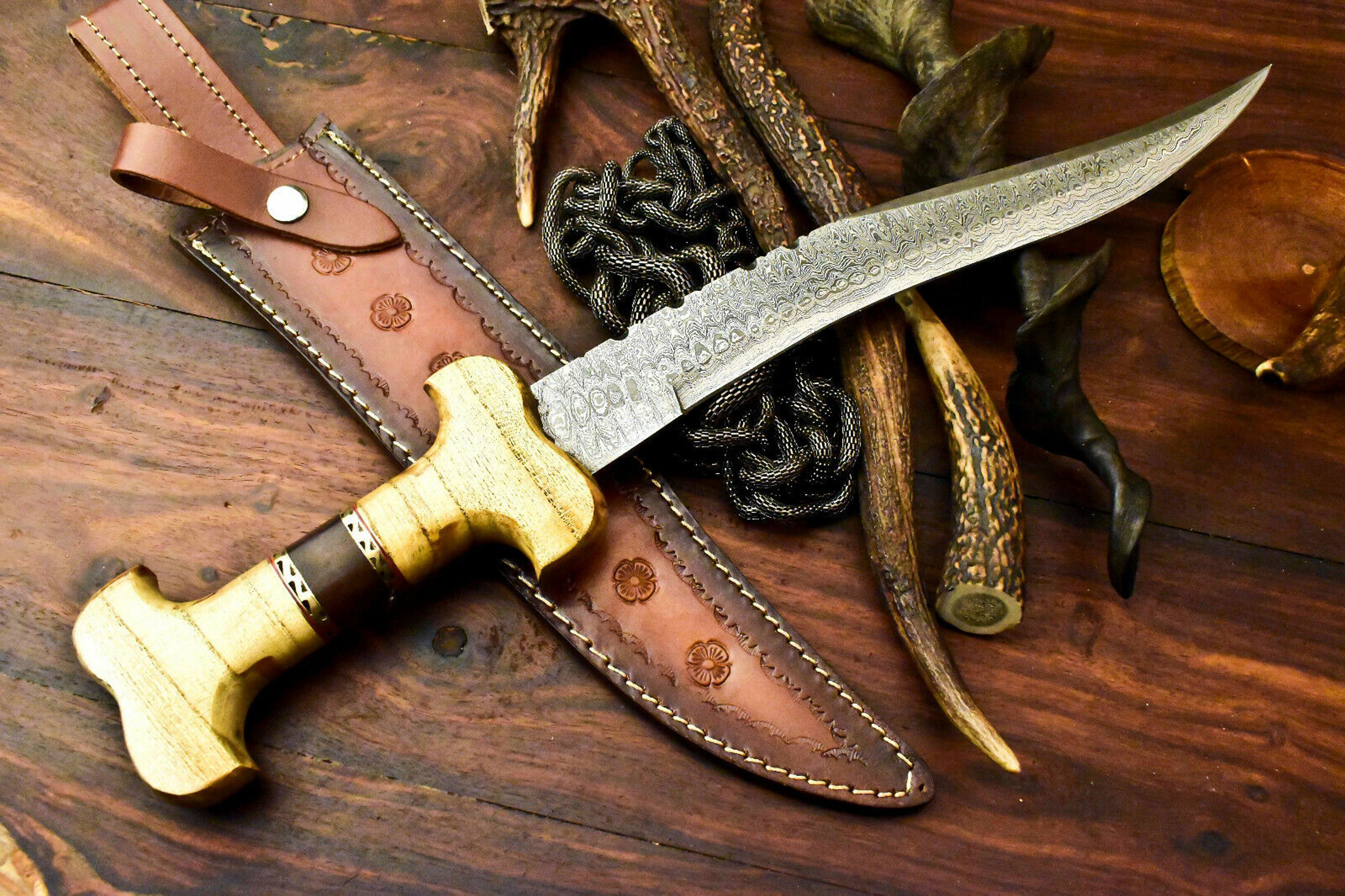 beautifull handmade damascus bowie knife damascus hunting steel knife,