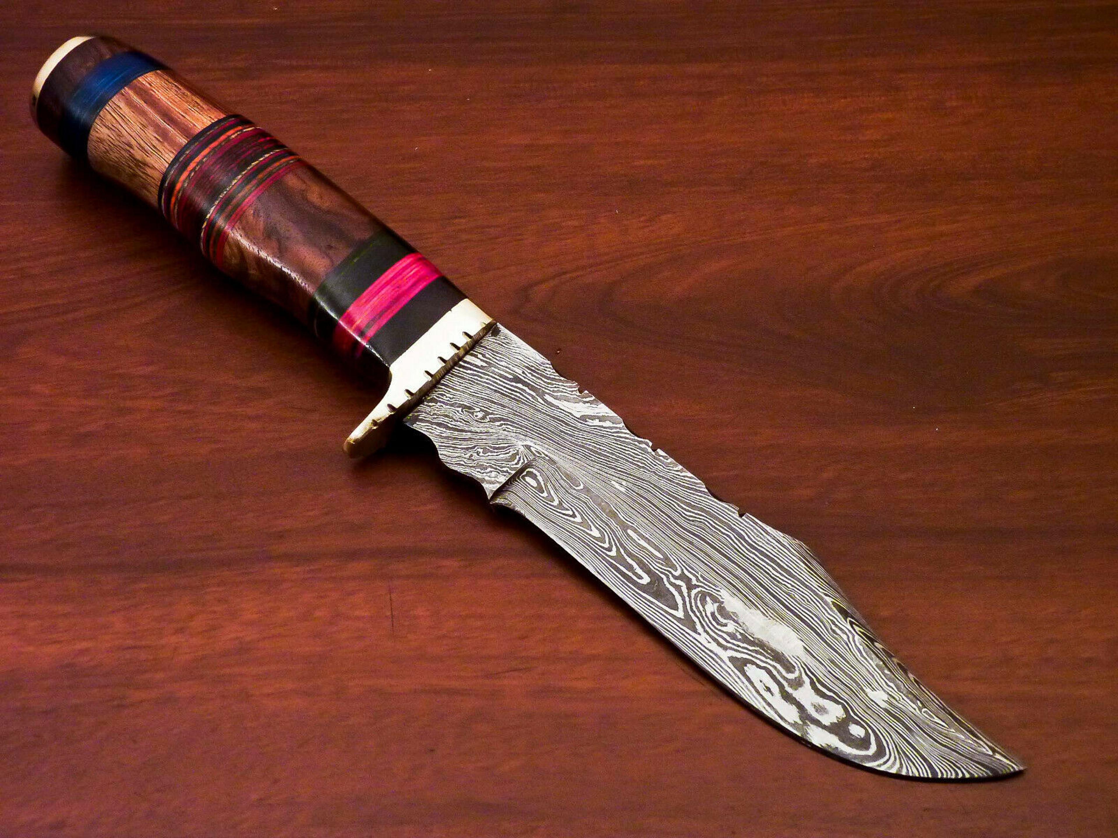 damascus hunting knife, fixed blade knife , hand forged damascus steel knife,