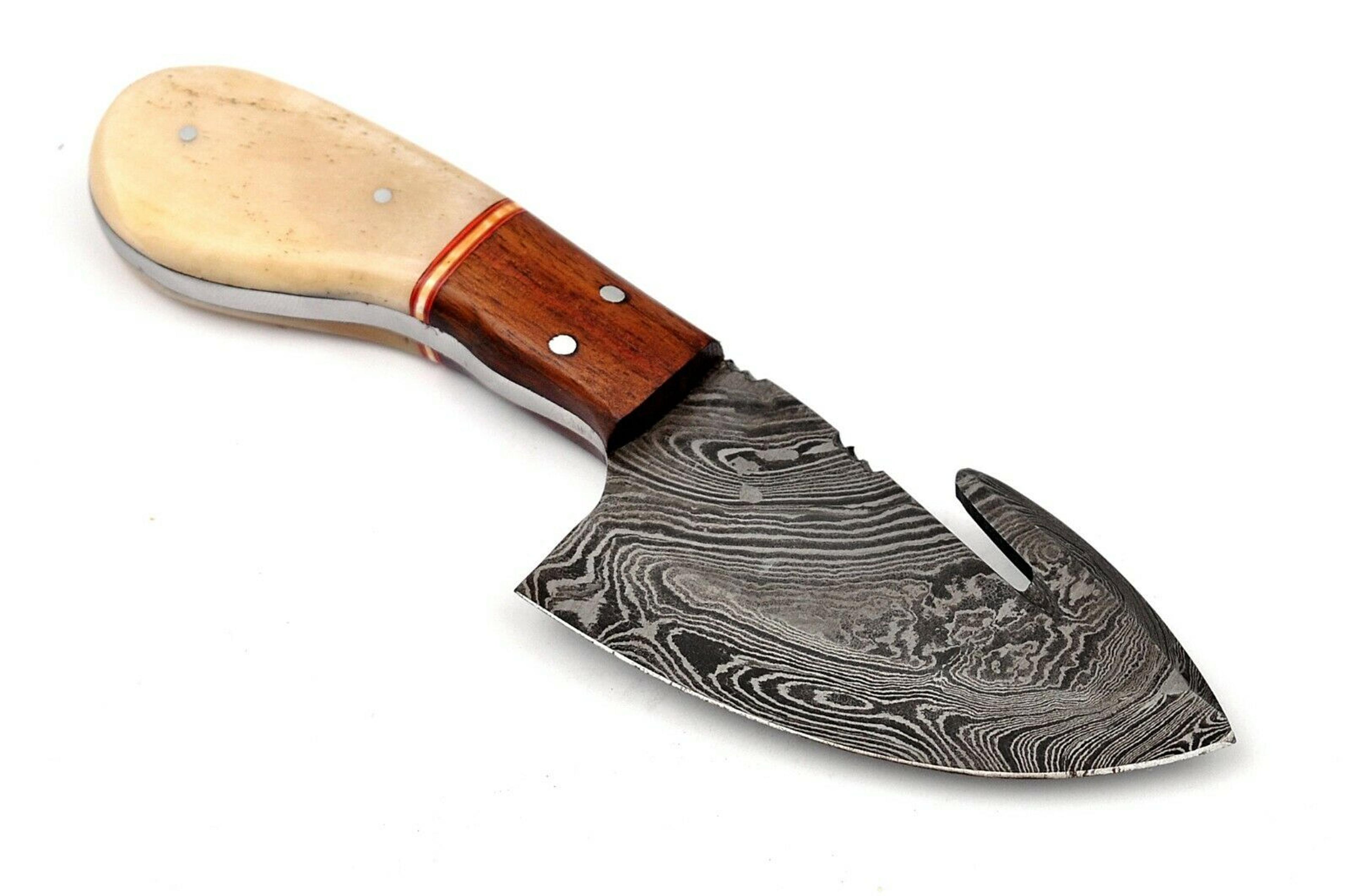 beautifull damascus steel gut hook skinner knife,