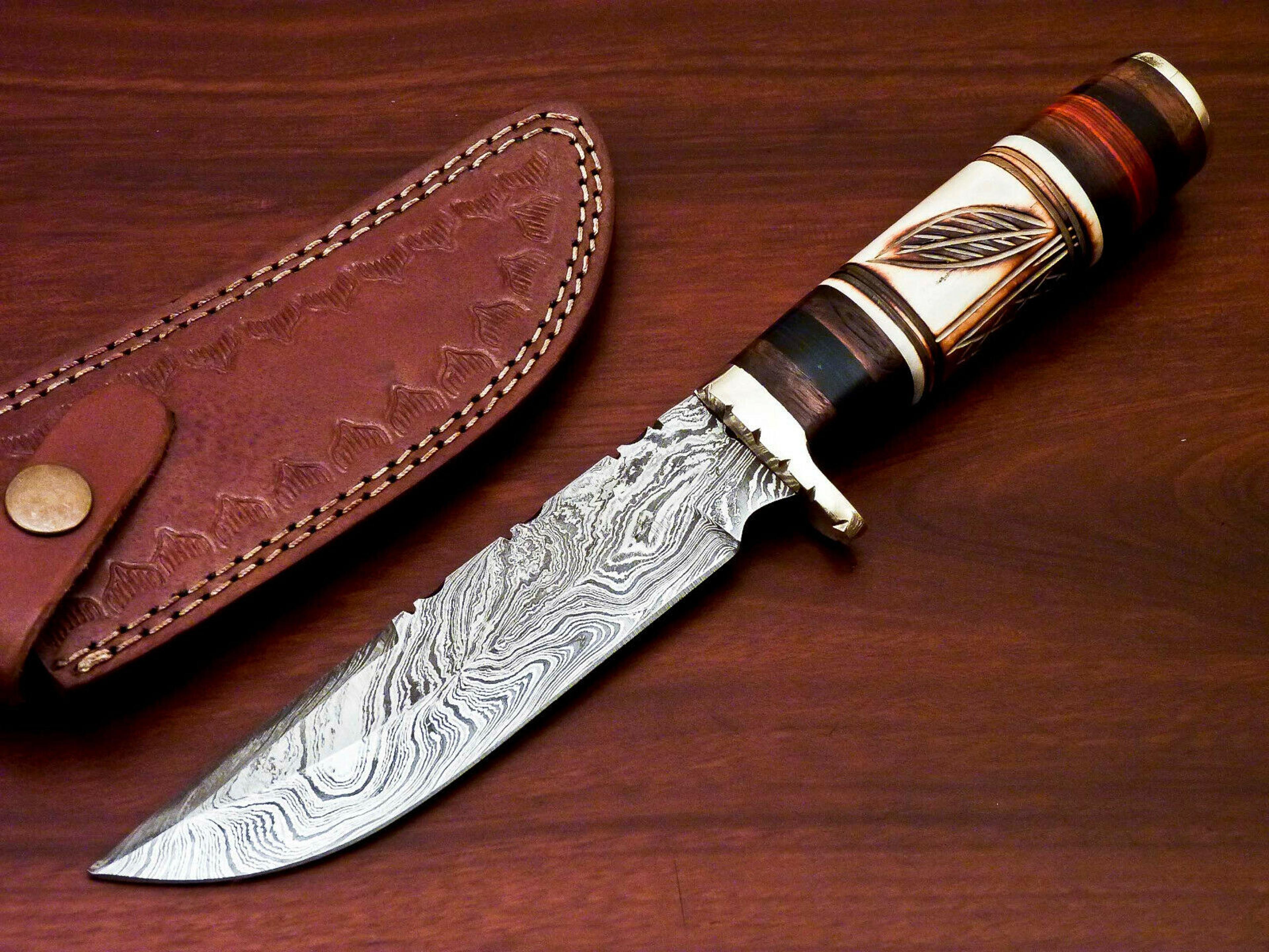 hand forged damascus knife, hunting knife, fixed blade knife,