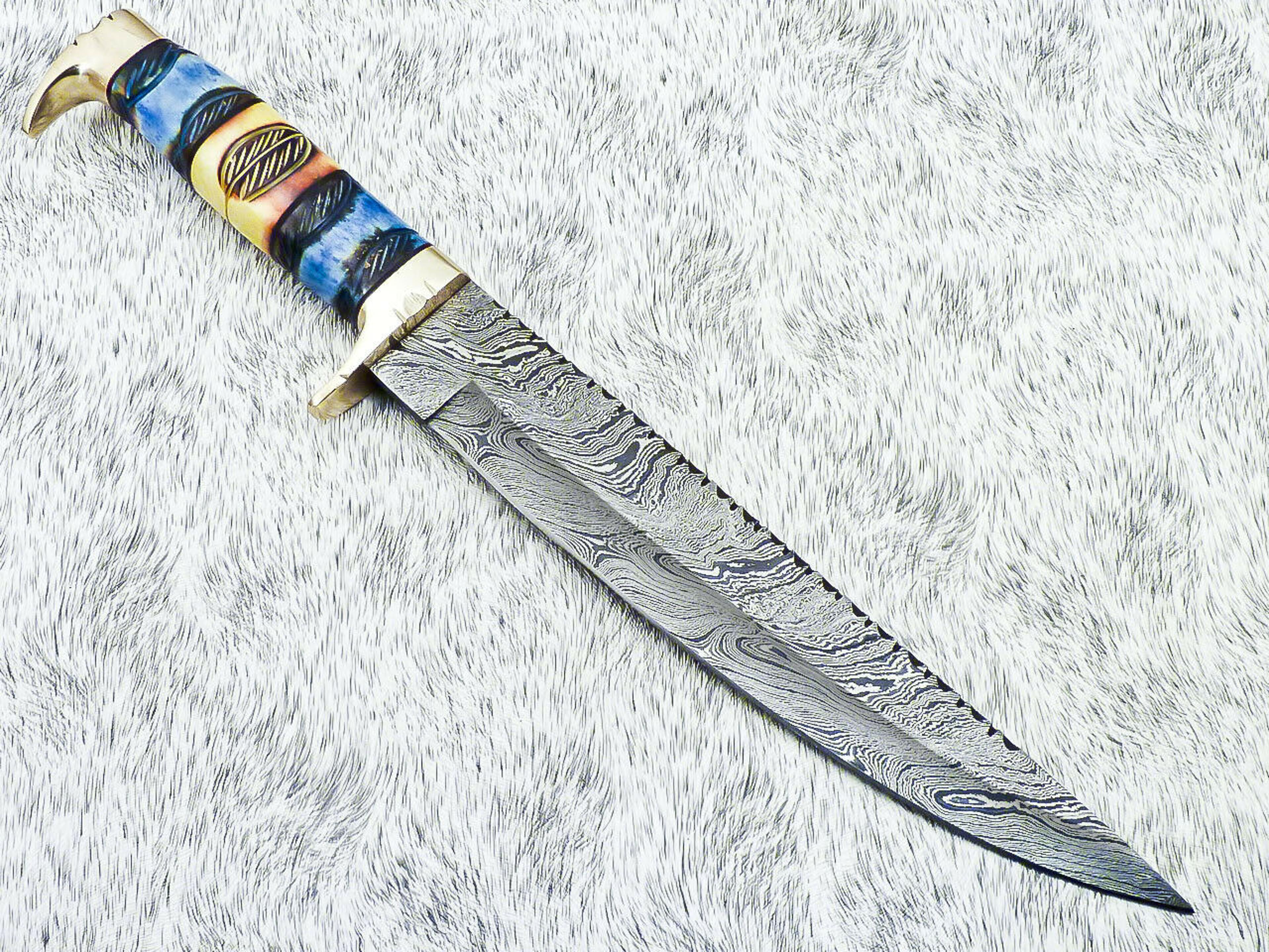 custom handmade damascus hunting knife,fixed blade knife, with camel bone handle,