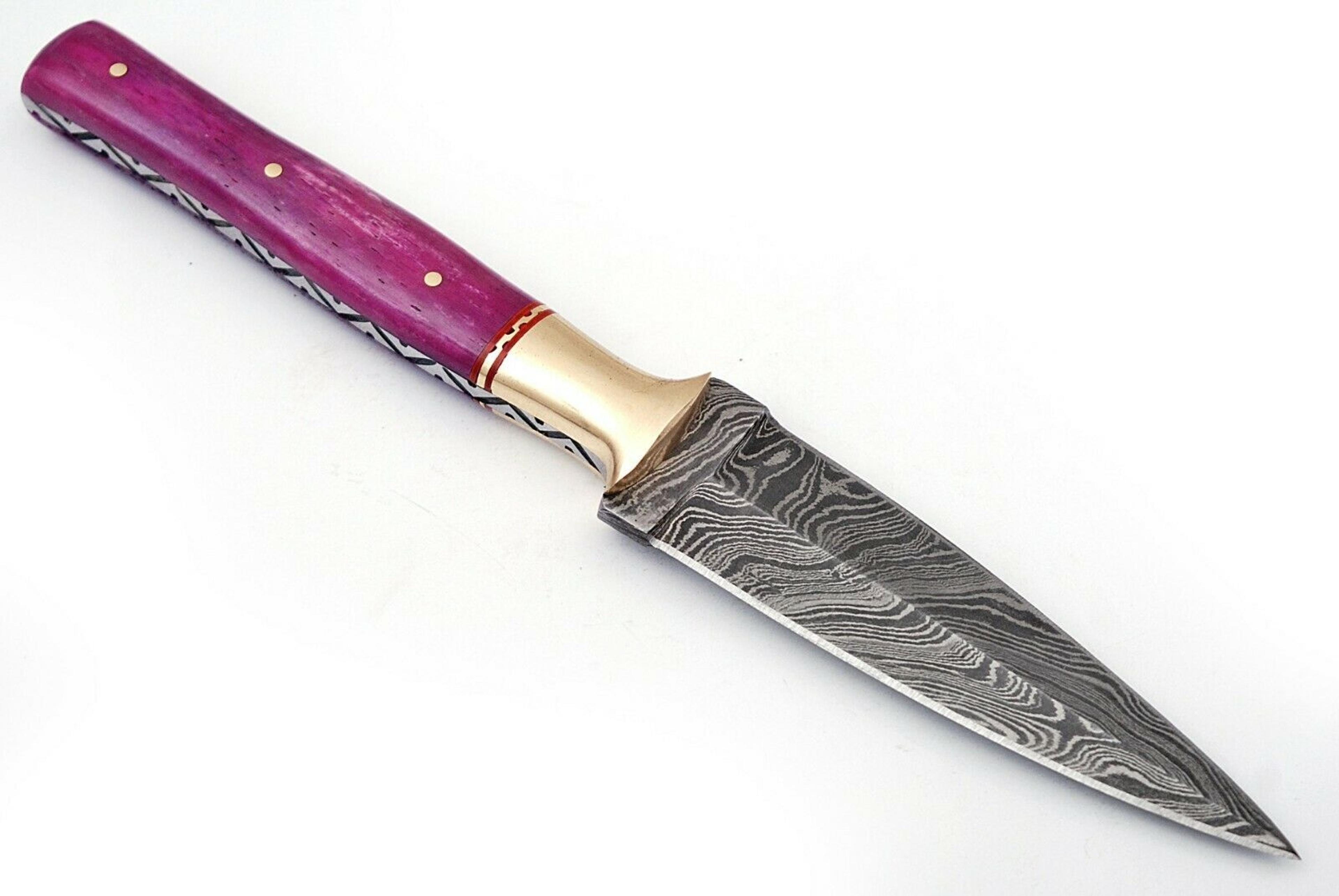 hand forged damascus steel dagger throwing boot knife & bone handle,
