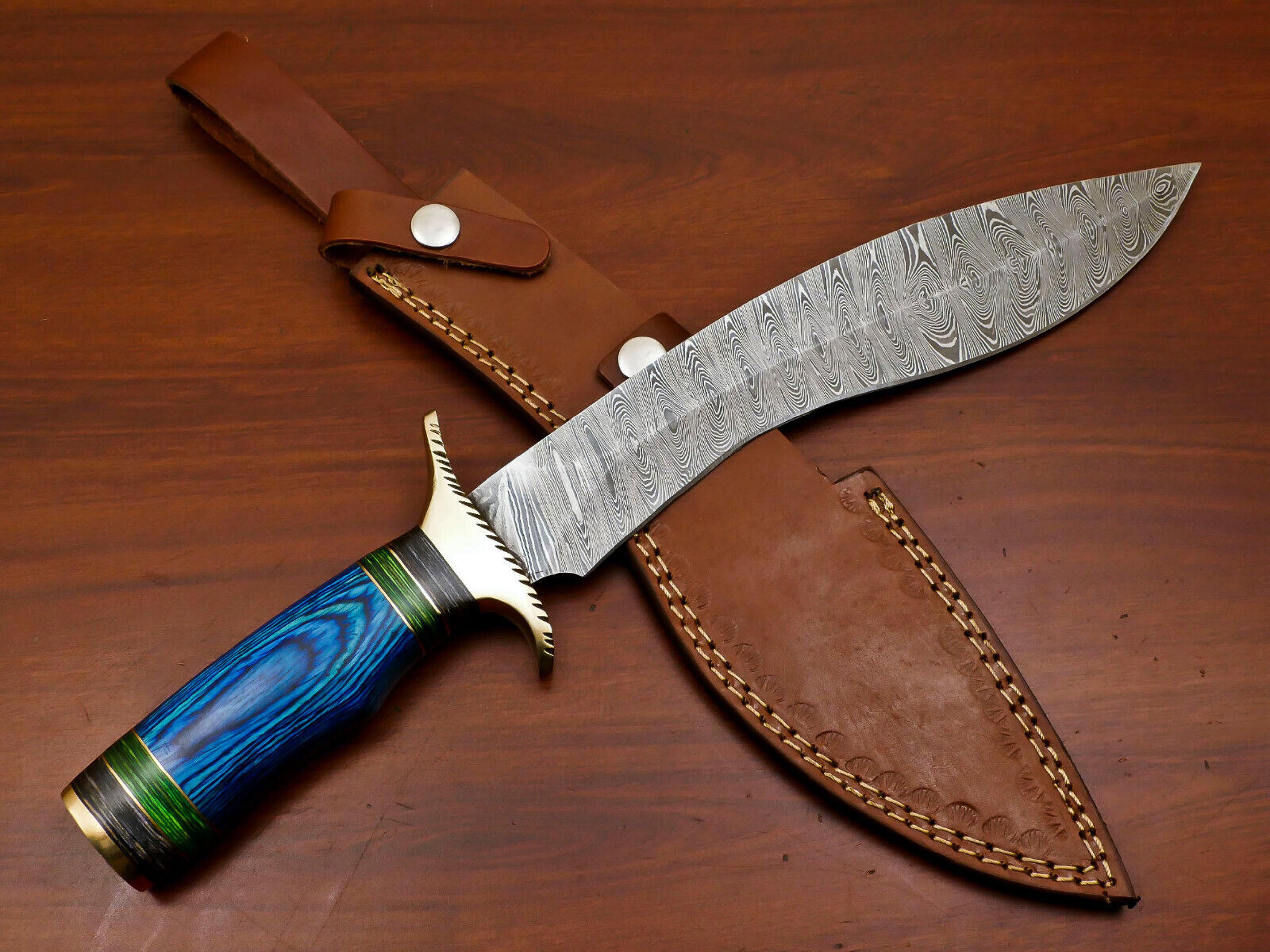 beautifull custom hand forged damascus blade bowie hunting knife fixed blade knife,